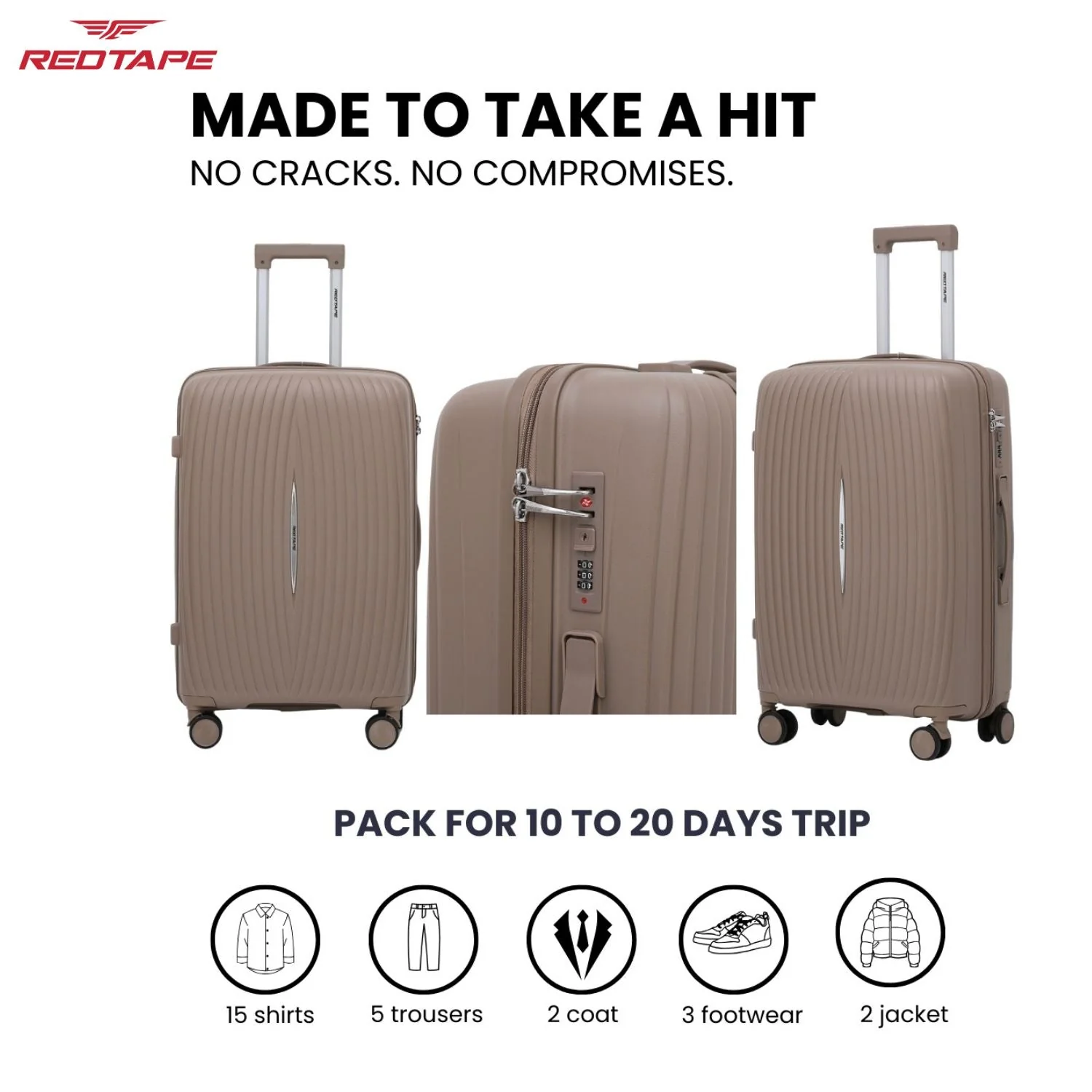 100L Polypropylene Hard Luggage Trolley Bag - Image 6