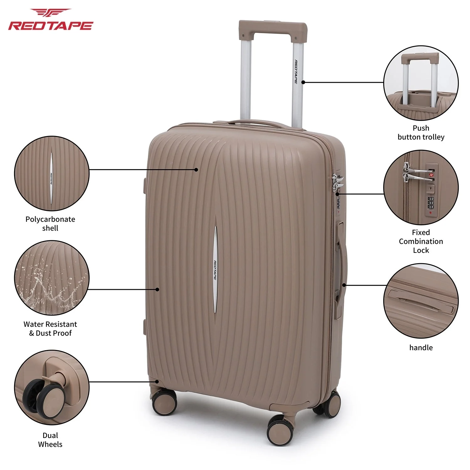 Beige 8 Wheels Trolley Bag Set of 2 (Large + Cabin) - Image 2