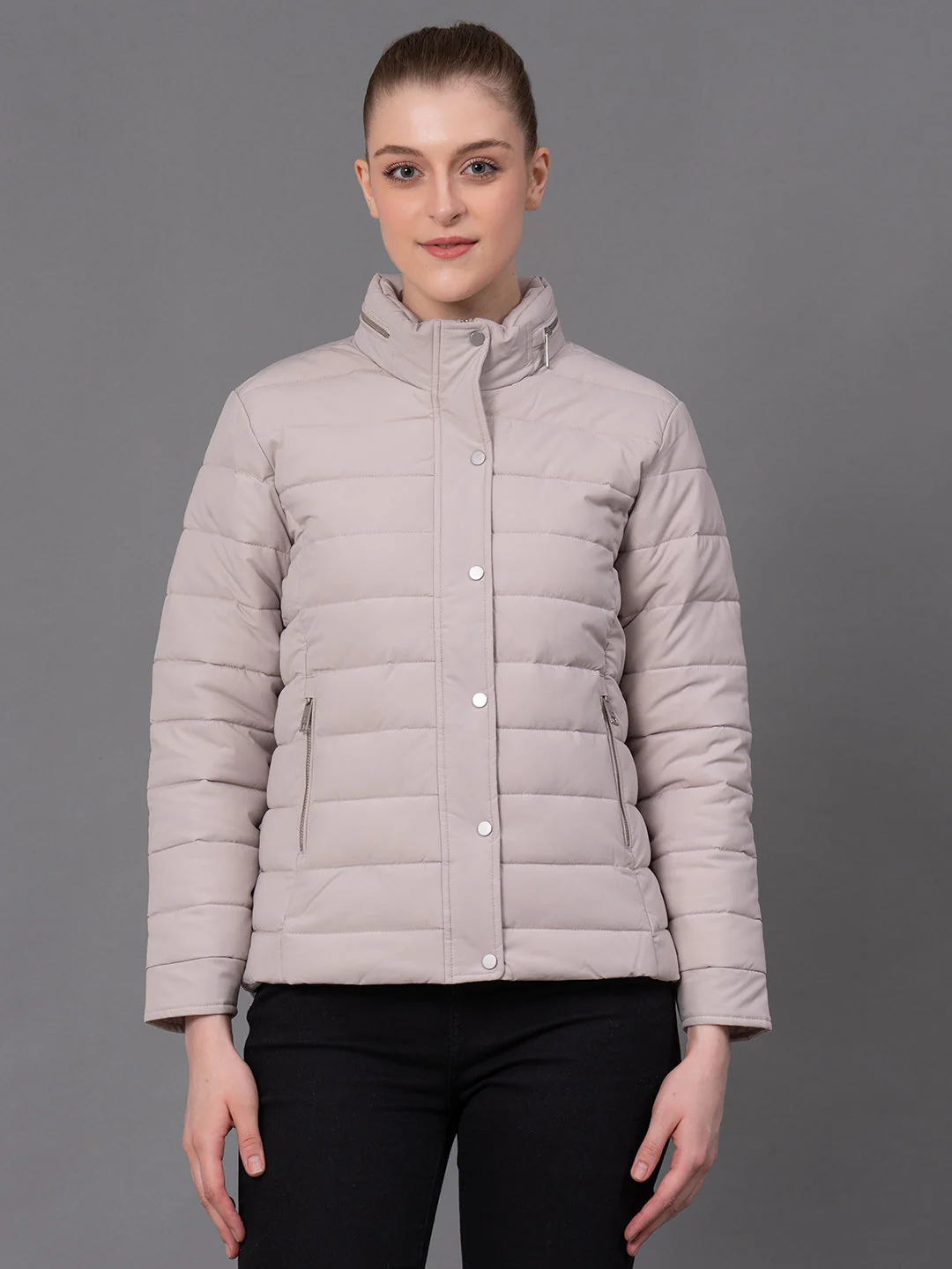 Beige Polyester Solid Women's Padded Jacket