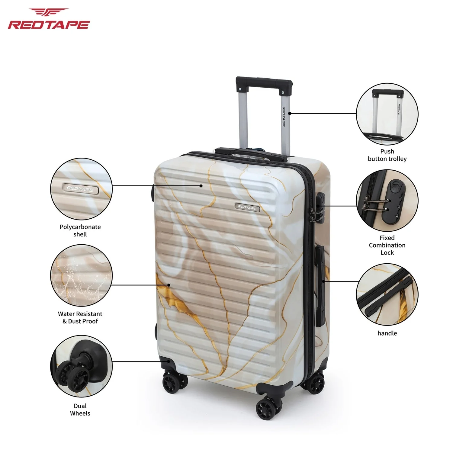 Beige Print 8 Wheels Trolley Bag Set of 2 (Large + Cabin) - Image 3