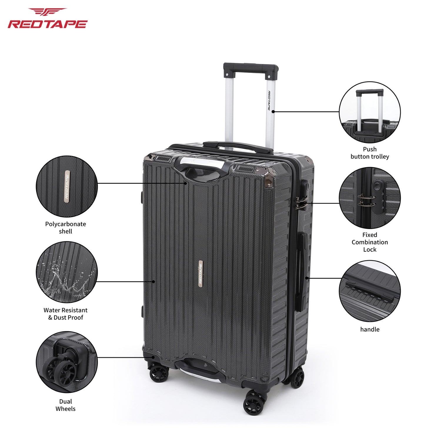 Black 8 Wheels Trolley Bag Set of 2 (Large + Cabin) - Image 3