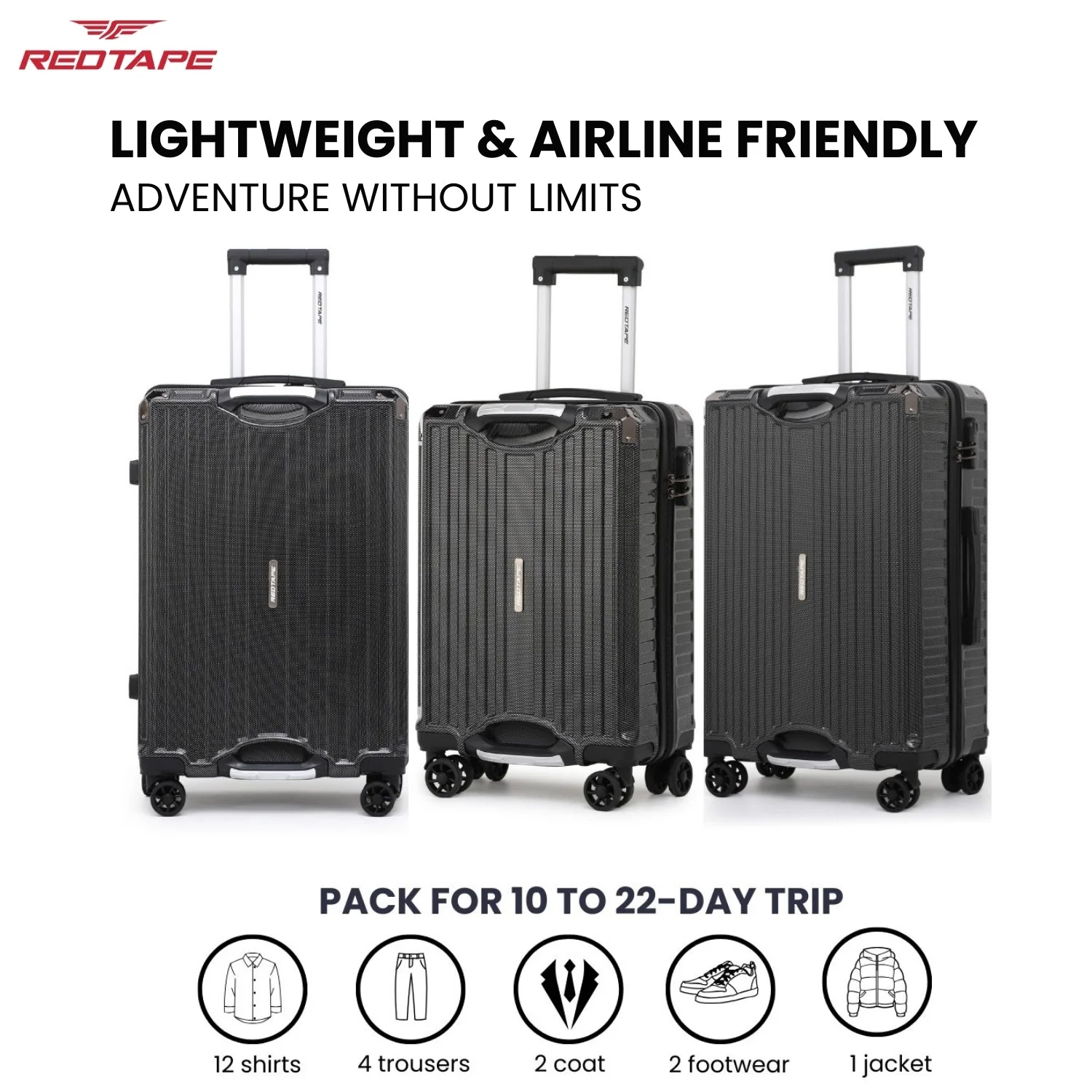 Black 8 Wheels Trolley Bag Set of 2 (Large + Cabin) - Image 7