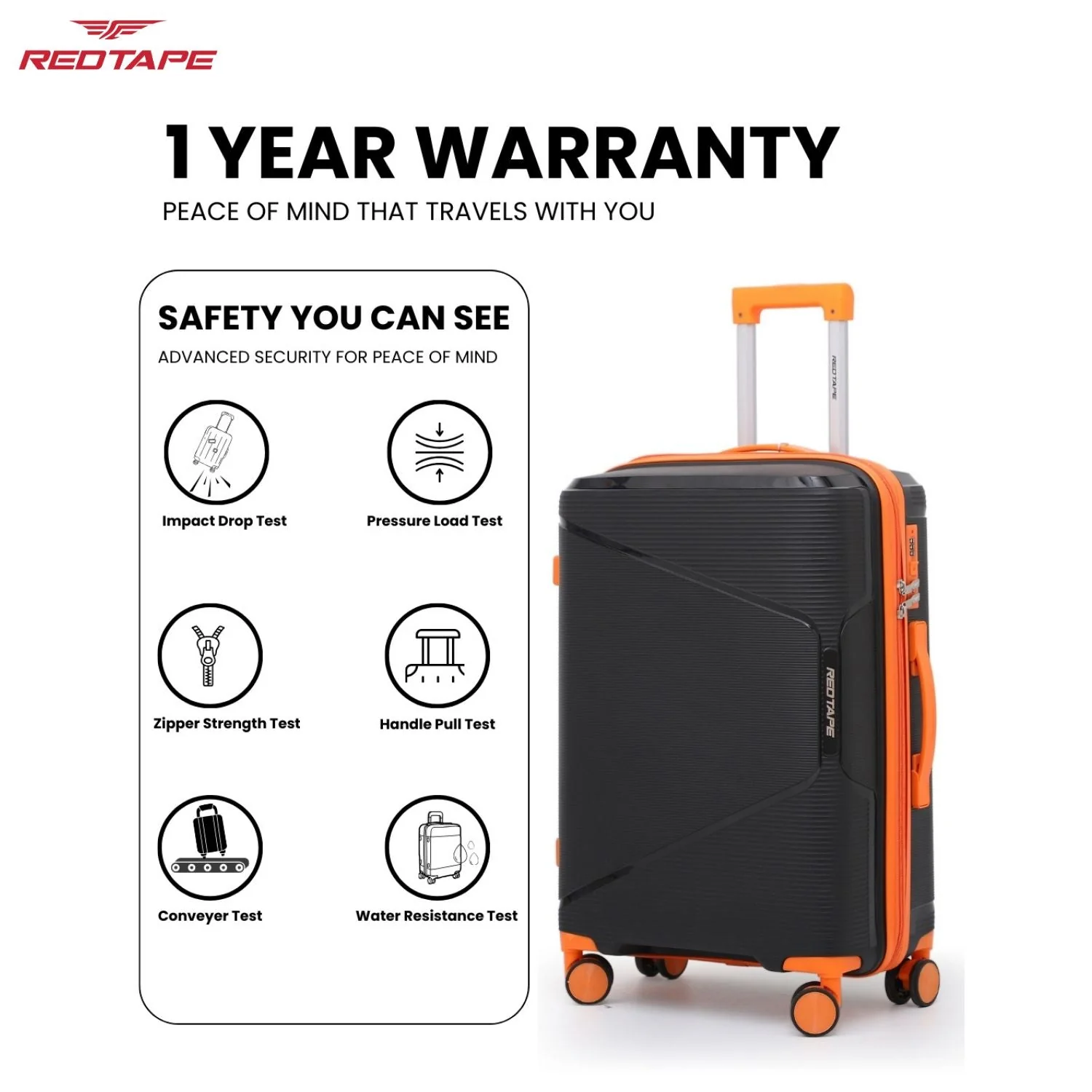 Black & Orange 8 Wheels Trolley Bag Set of 2 (Large + Medium) - Image 5