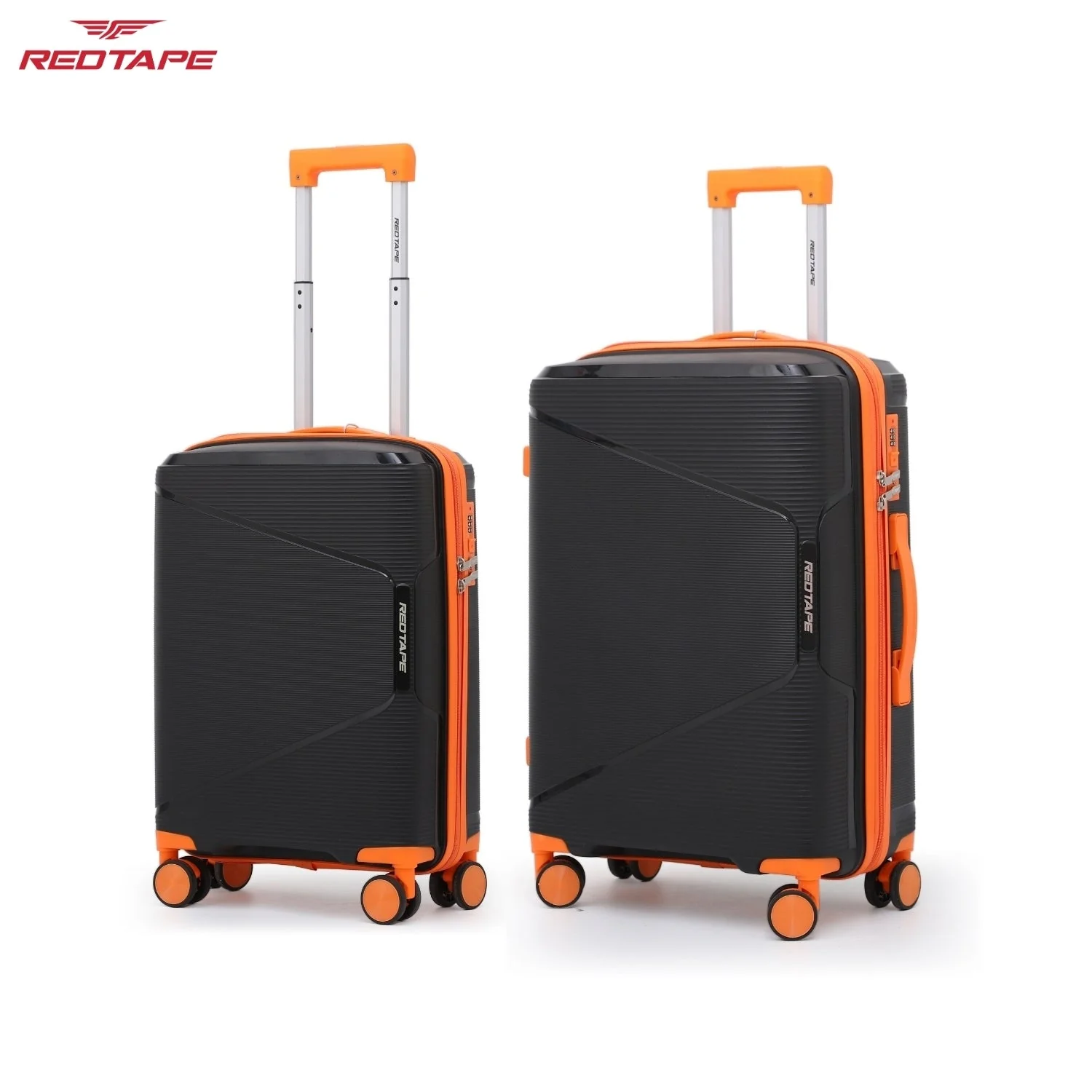 Black & Orange 8 Wheels Trolley Bag Set of 2 (Medium + Cabin) - Image 5