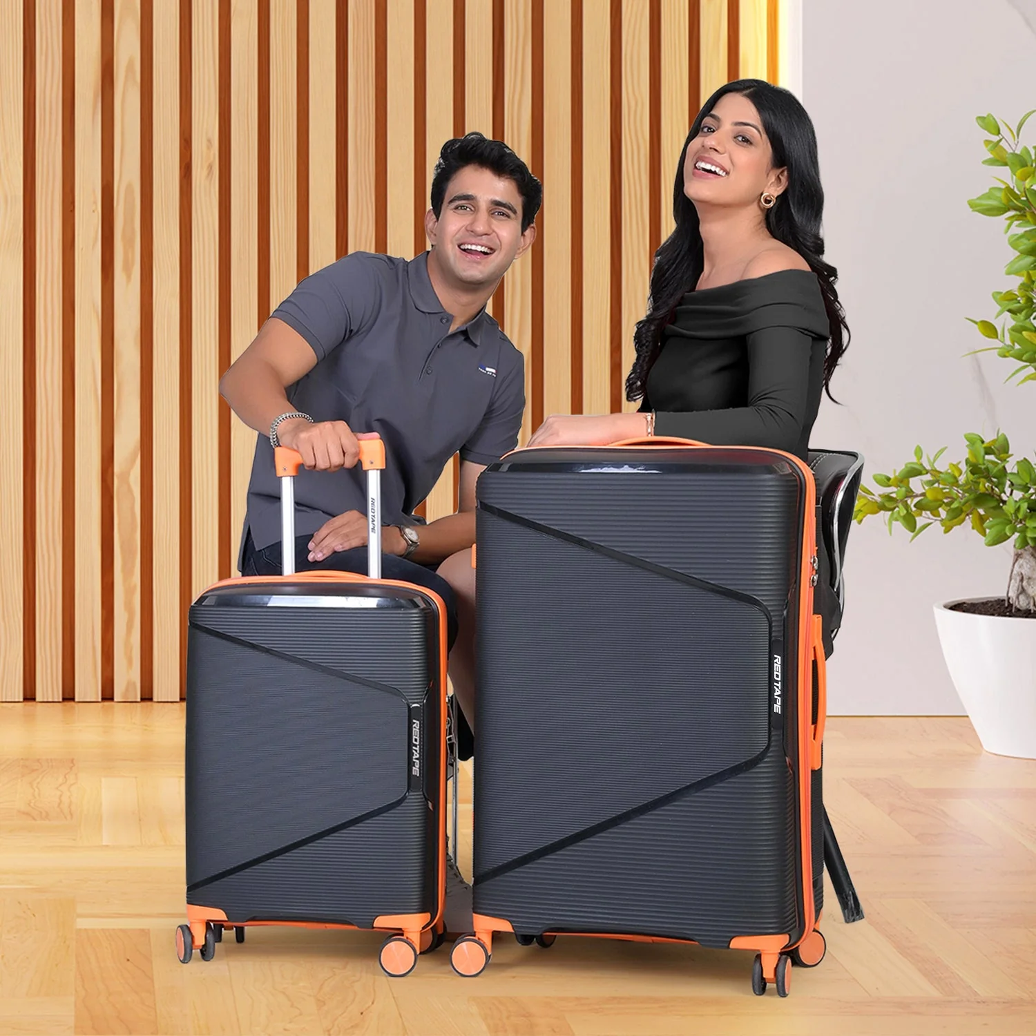 Black & Orange 8 Wheels Trolley Bag Set of 2 (Medium + Cabin) - Image 8