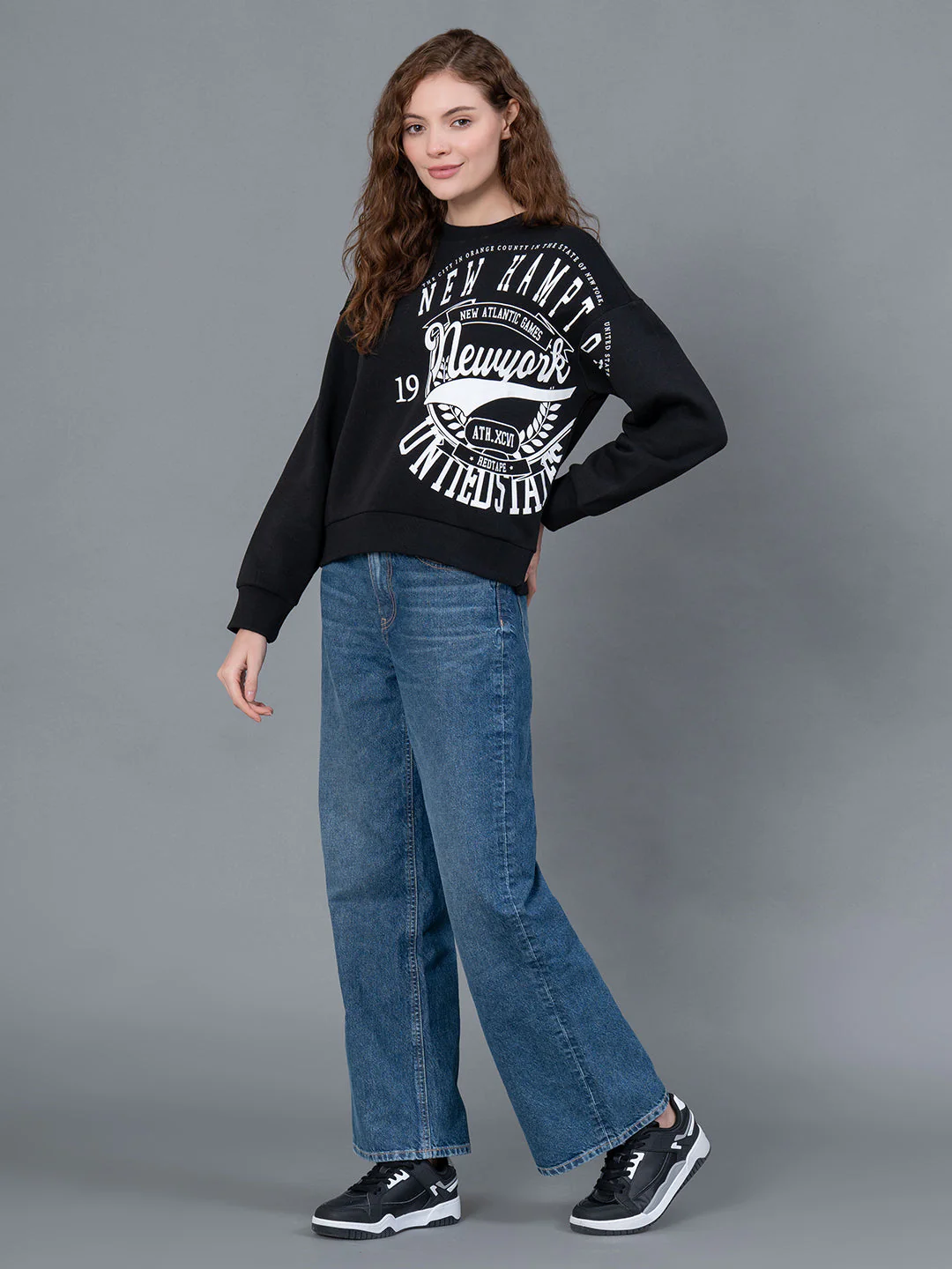 Black Graphic Printed Cotton Poly Fleece Women's Sweatshirt - Image 5