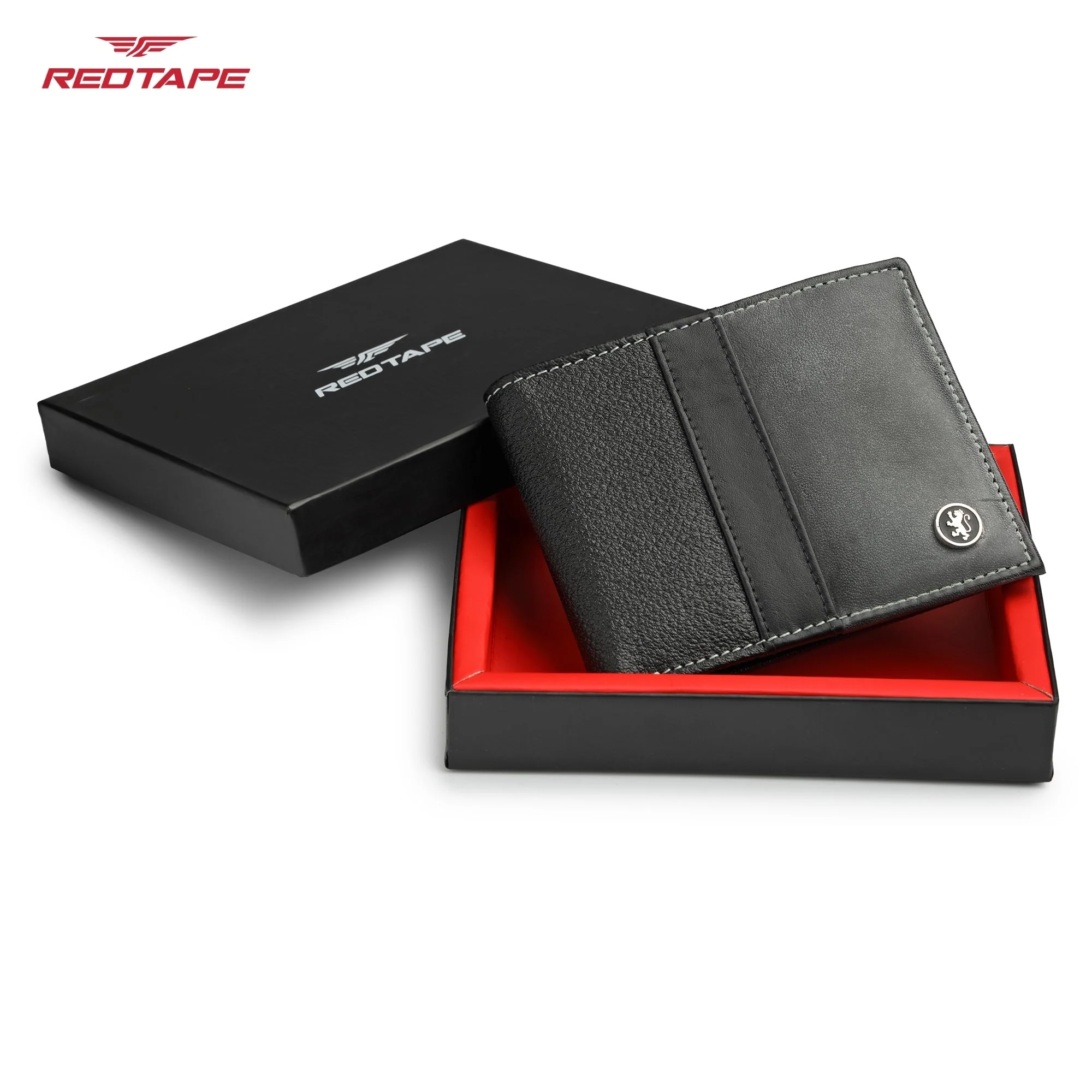 Black Grey Genuine Leather Wallet for Men