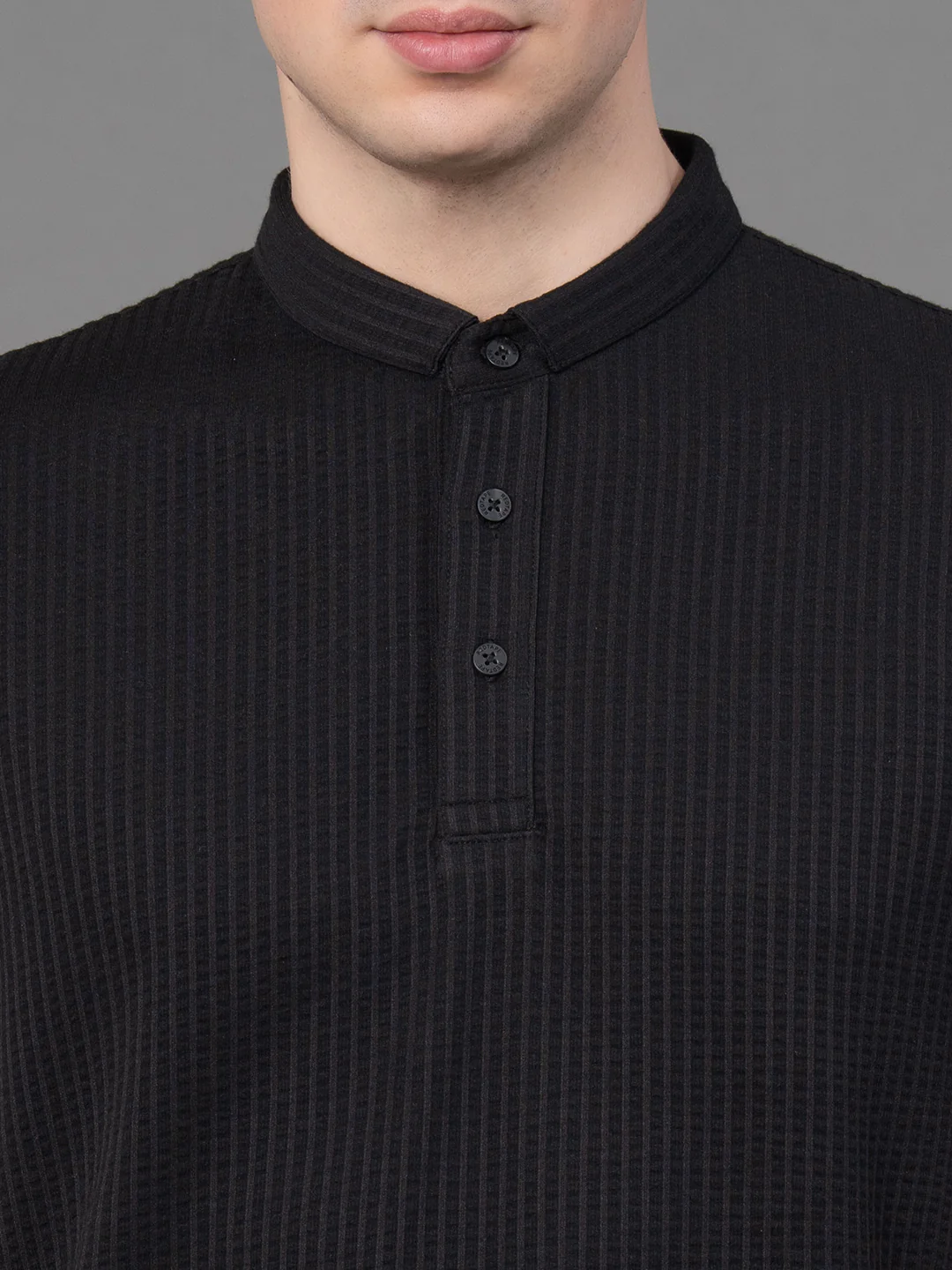 Black Henley T-Shirt for Men - Image 4