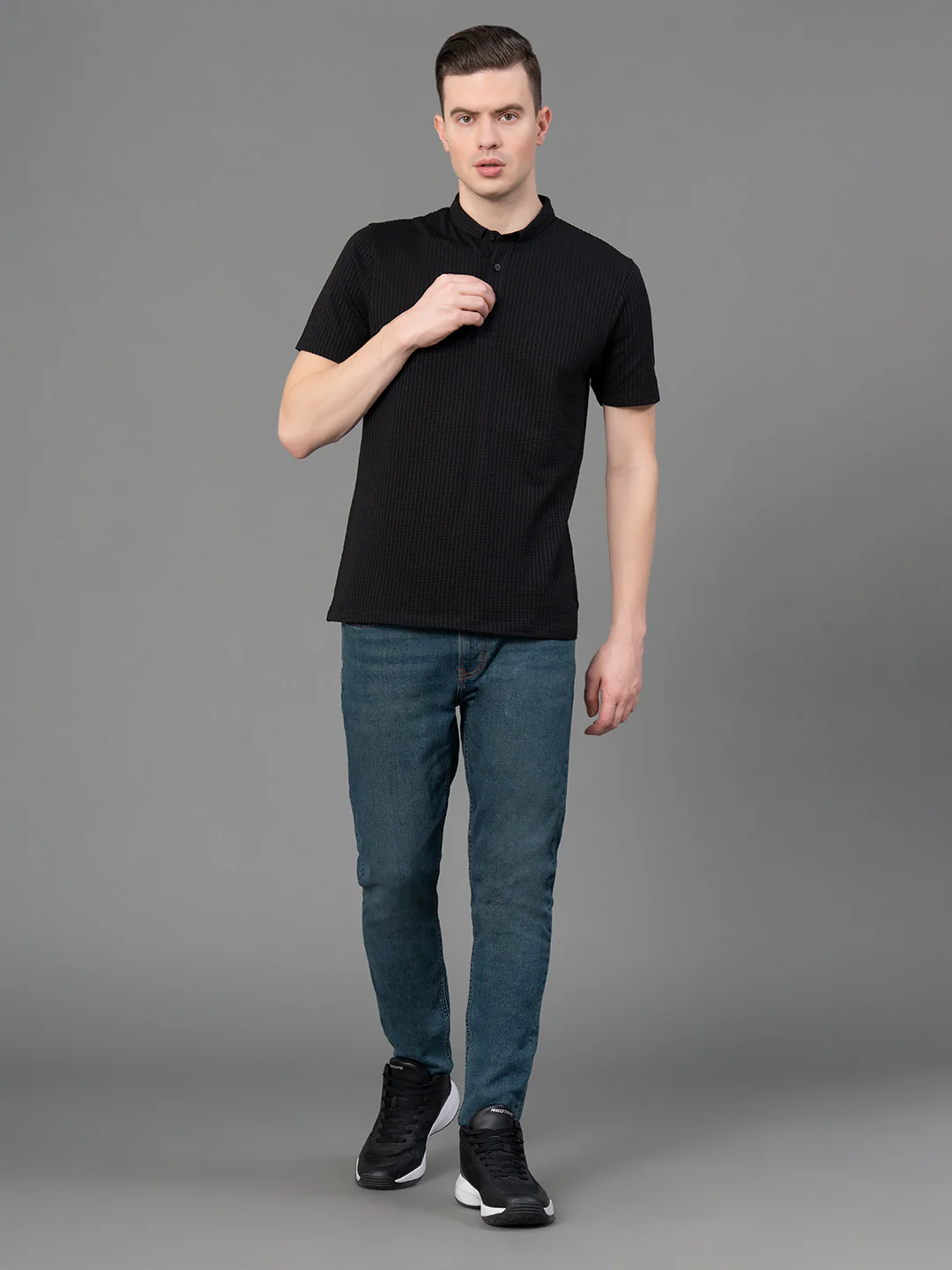 Black Henley T-Shirt for Men - Image 5