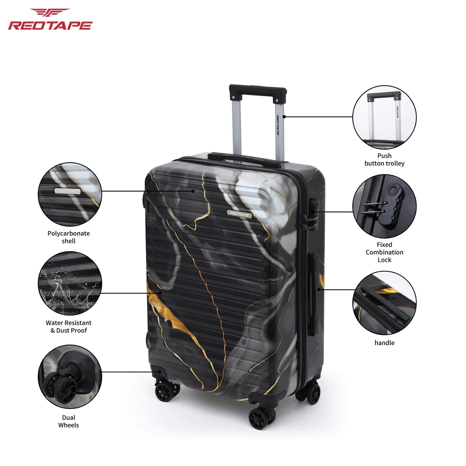 Black Print 8 Wheels Trolley Bag Set of 2 (Large + Medium) - Image 3