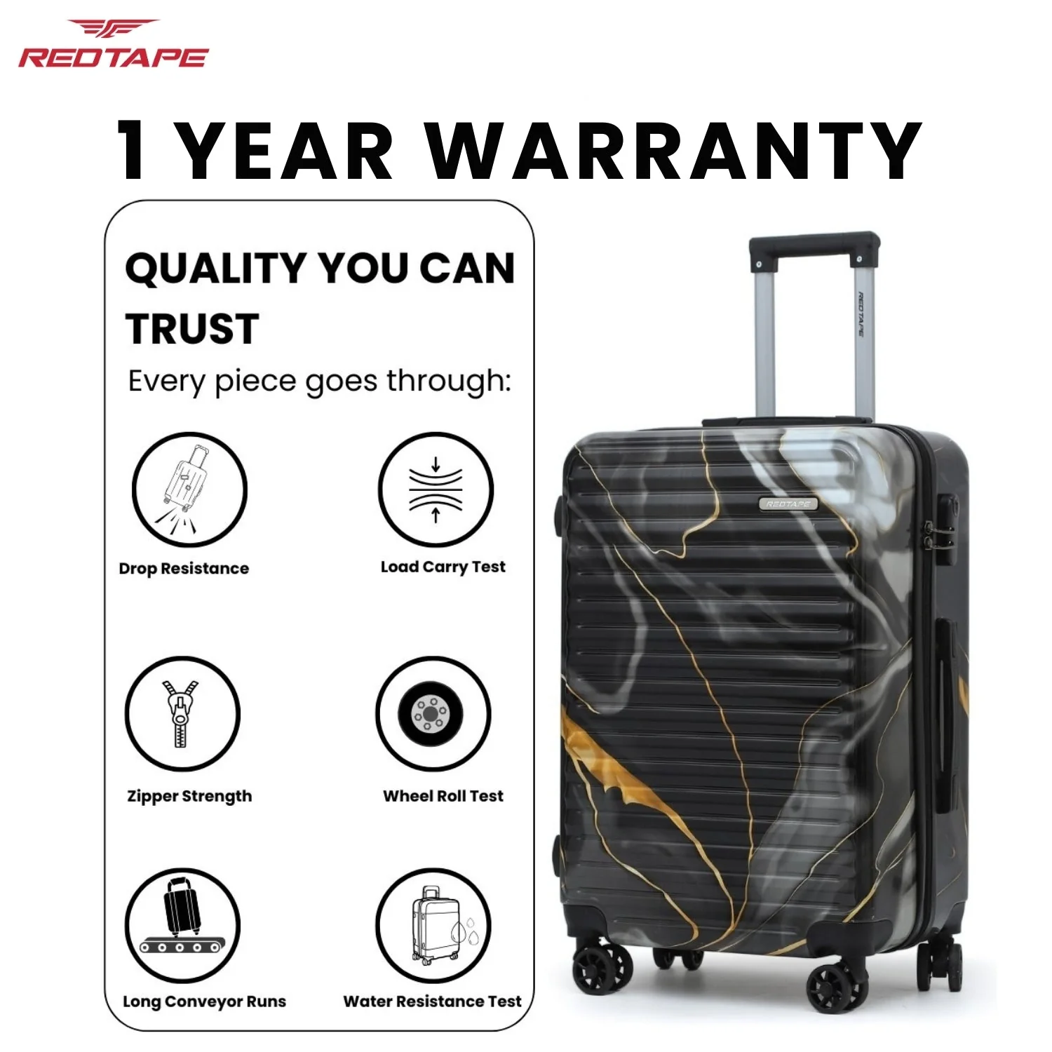 Black Print 8 Wheels Trolley Bag Set of 3 (Large + Medium + Cabin) - Image 6