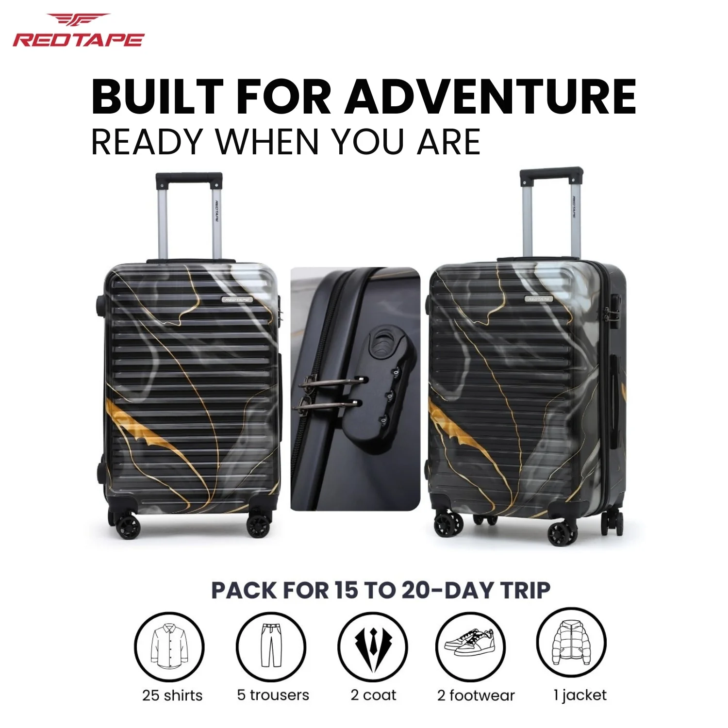 Black Print 8 Wheels Trolley Bag Set of 3 (Large + Medium + Cabin) - Image 7