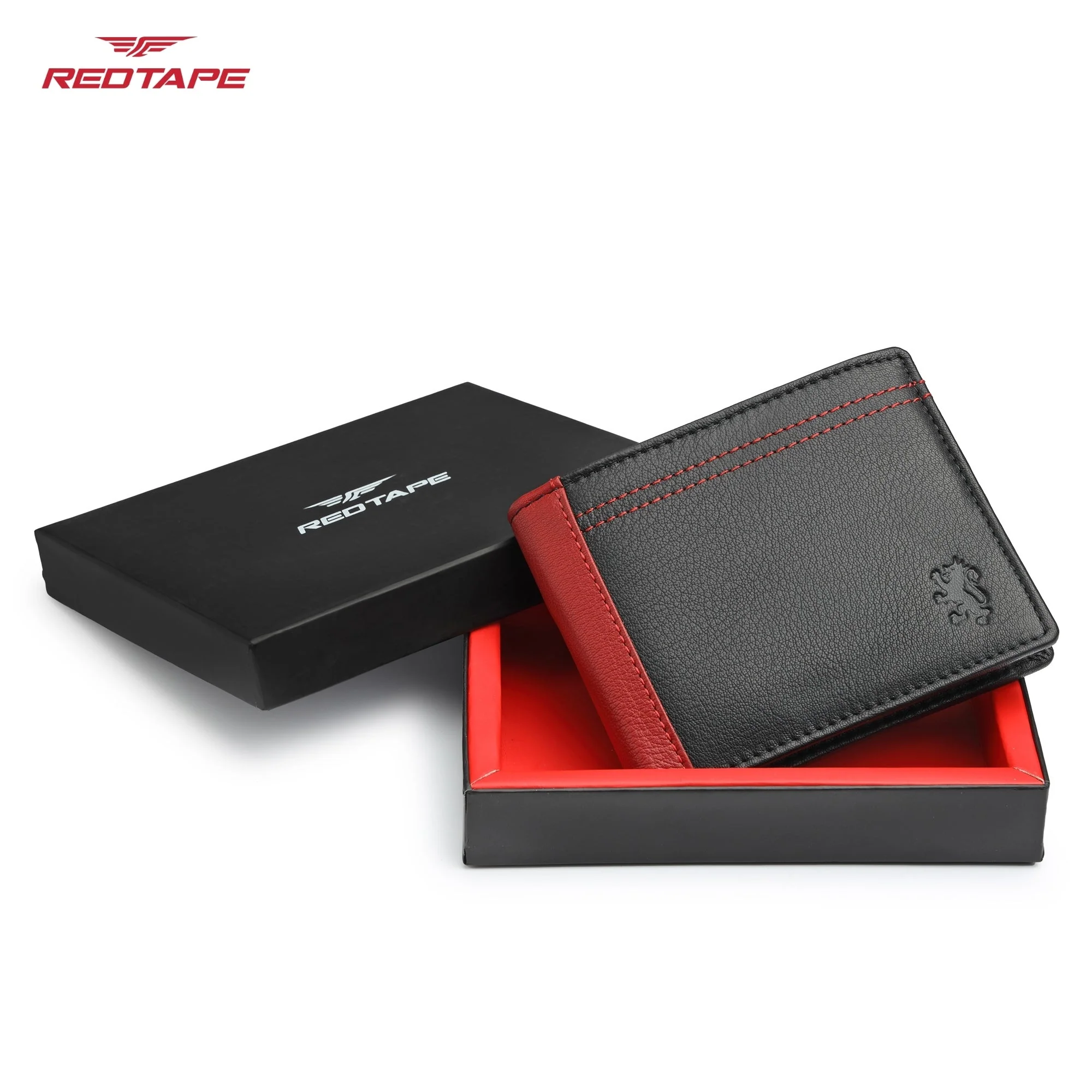Black Red Genuine Leather RFID Wallet for Men