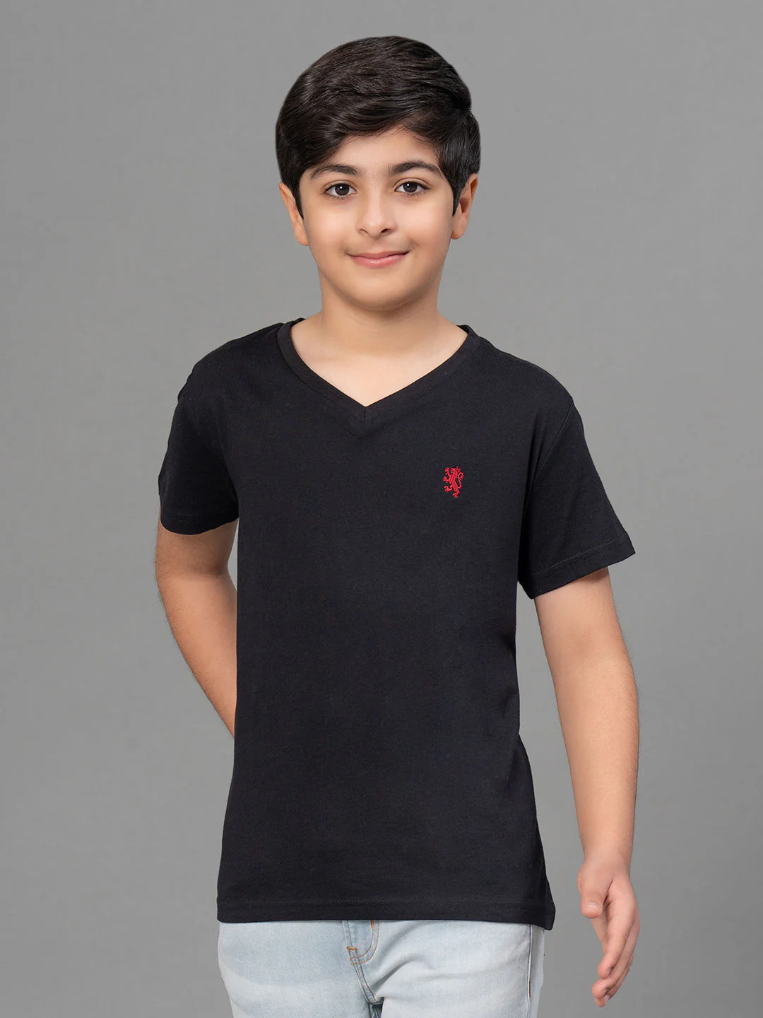 Boys Black Solid Pure Cotton T-Shirt