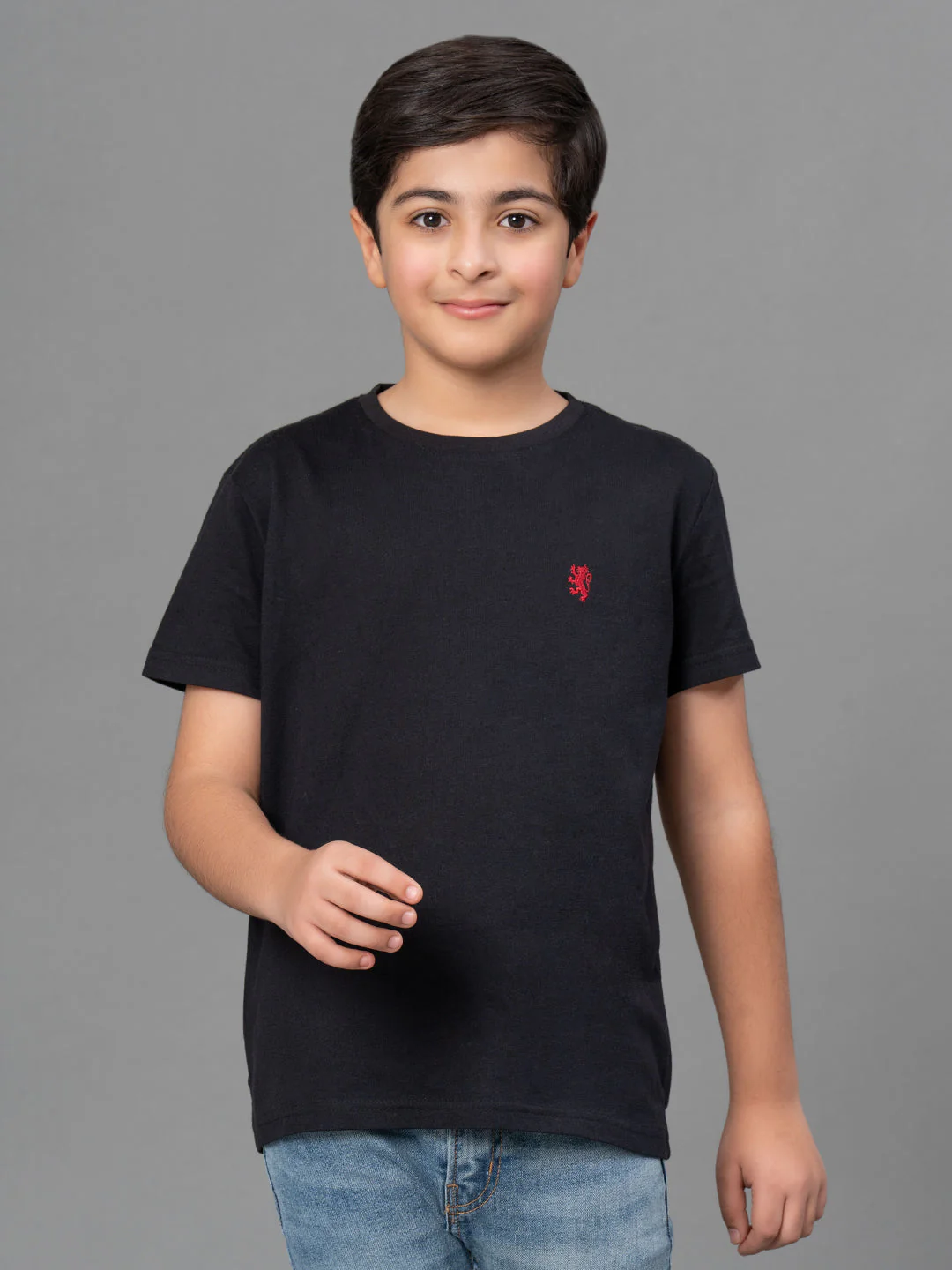 Boys Black Solid Pure Cotton T-Shirt