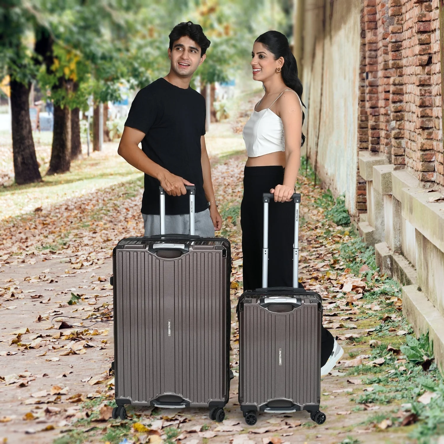 Brown 8 Wheels Trolley Bag Set of 2 (Large + Cabin)