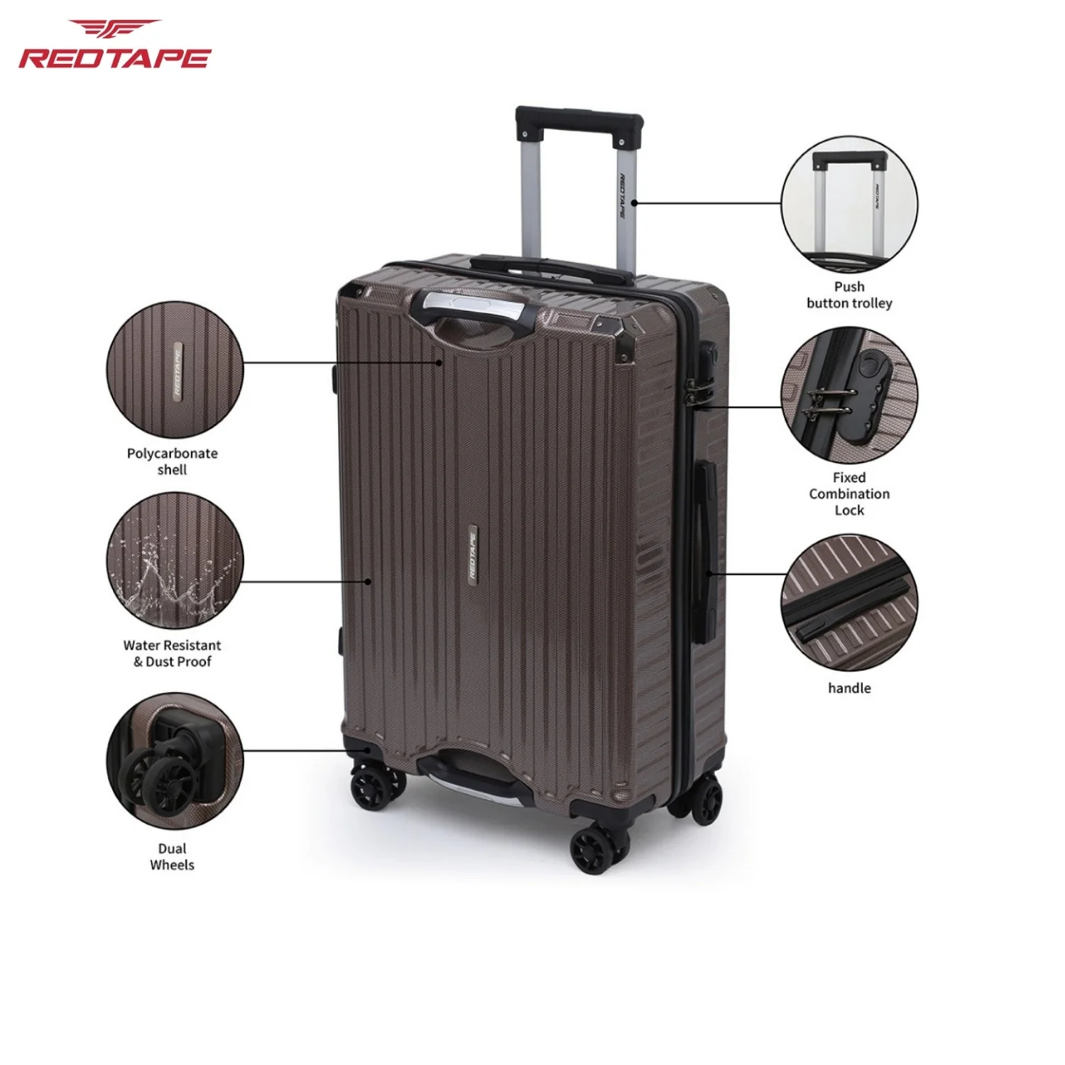 Brown 8 Wheels Trolley Bag Set of 2 (Large + Cabin) - Image 3