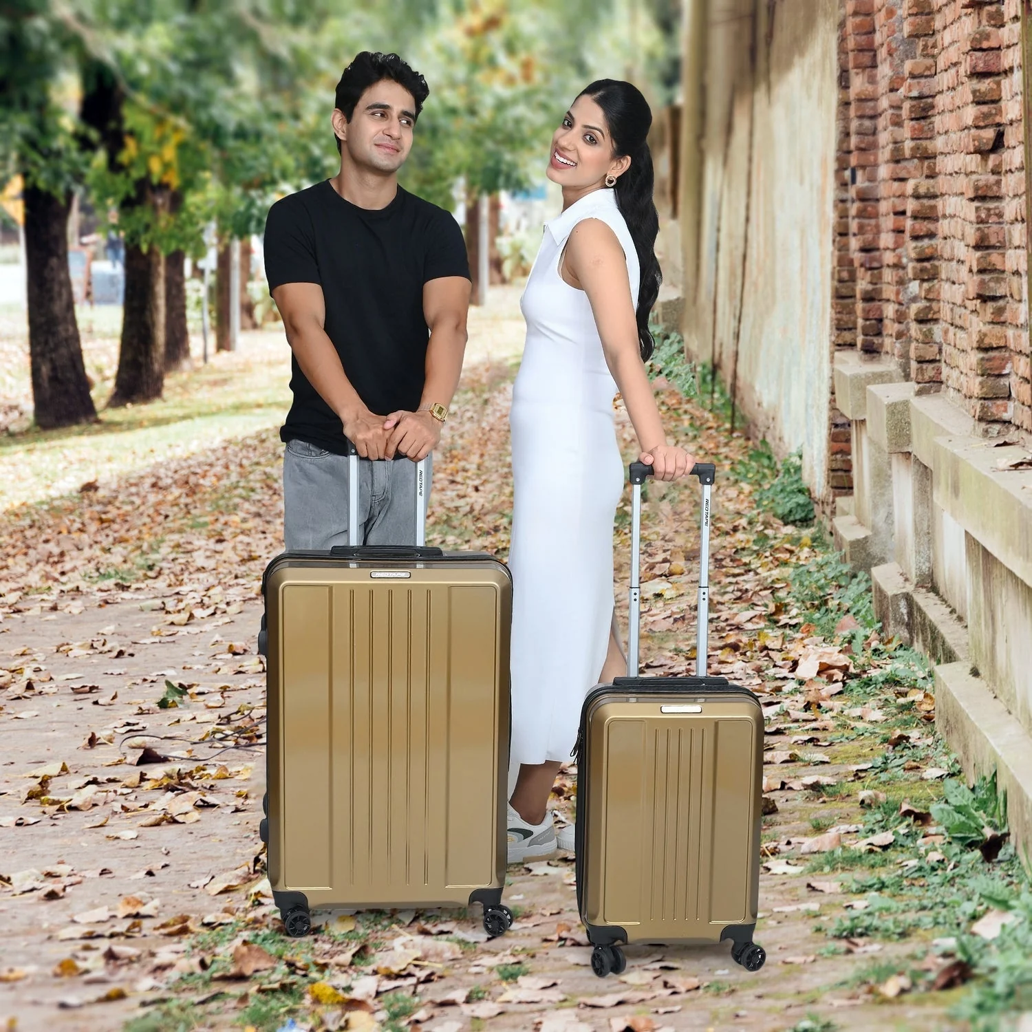 Brown 8 Wheels Trolley Bag Set of 2 (Large + Cabin)