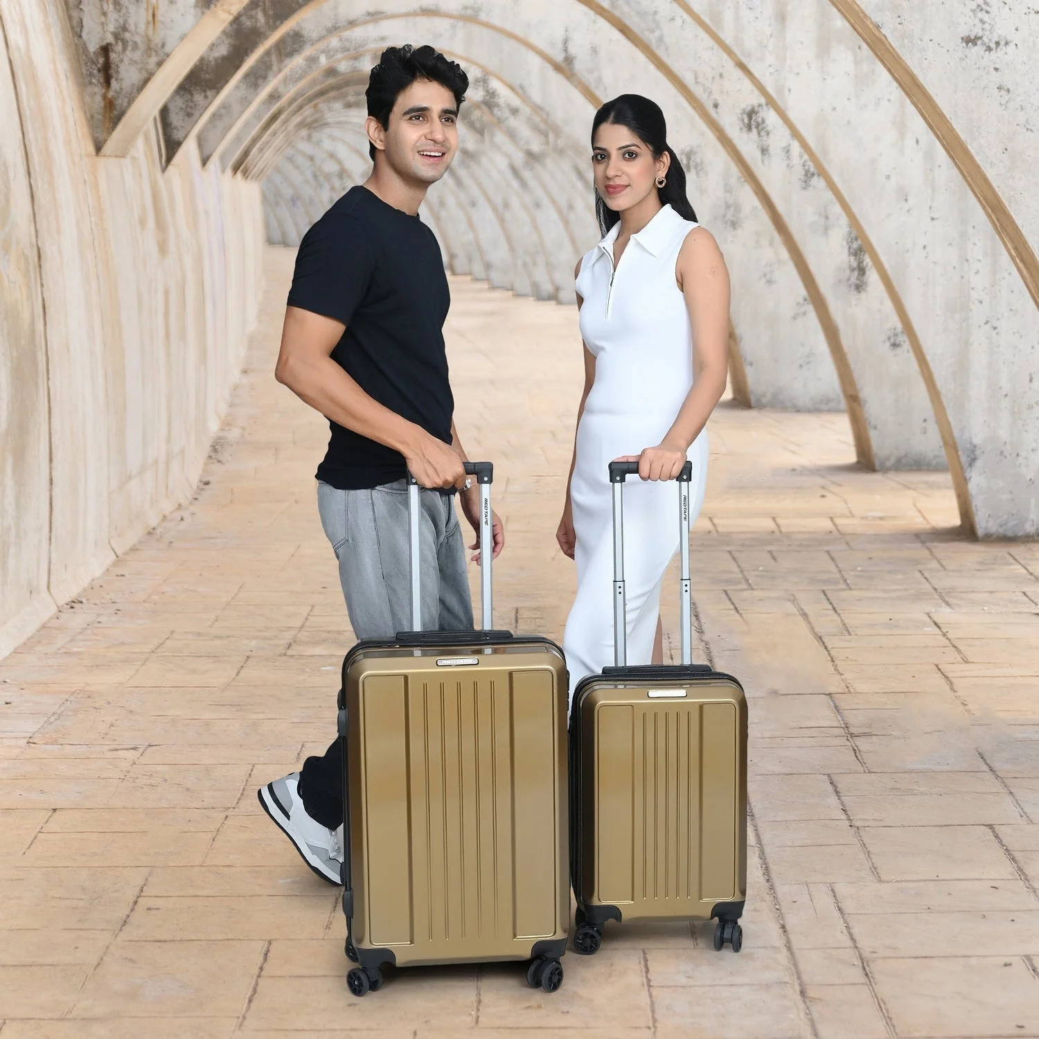 Brown 8 Wheels Trolley Bag Set of 2 (Medium + Cabin)