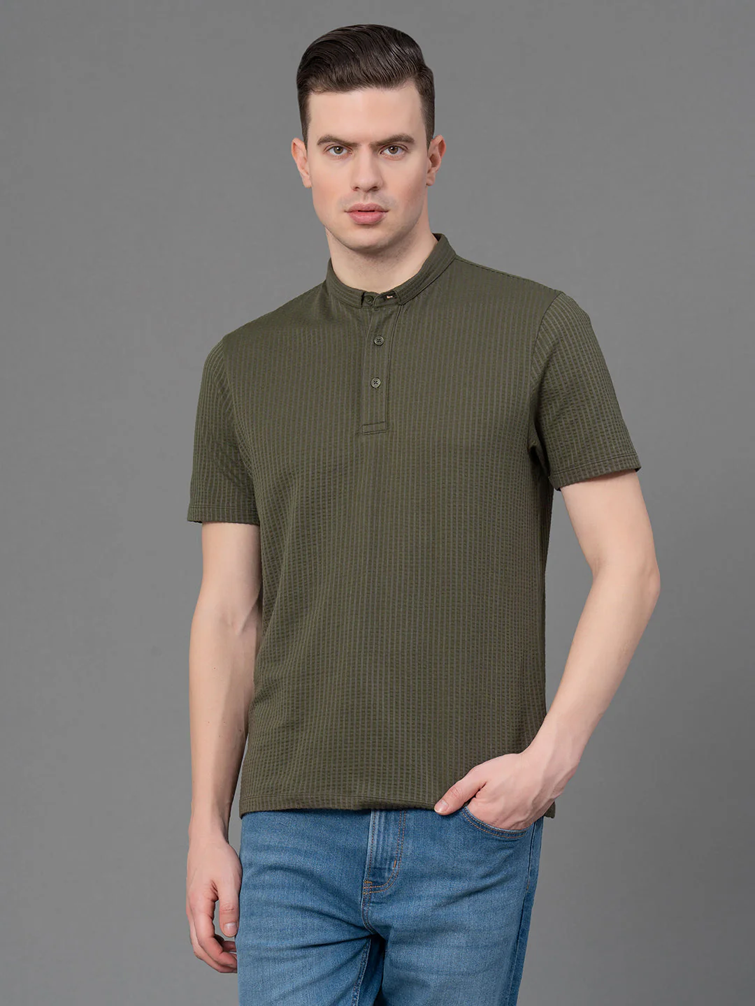 Dark Green Henley T-Shirt for Men