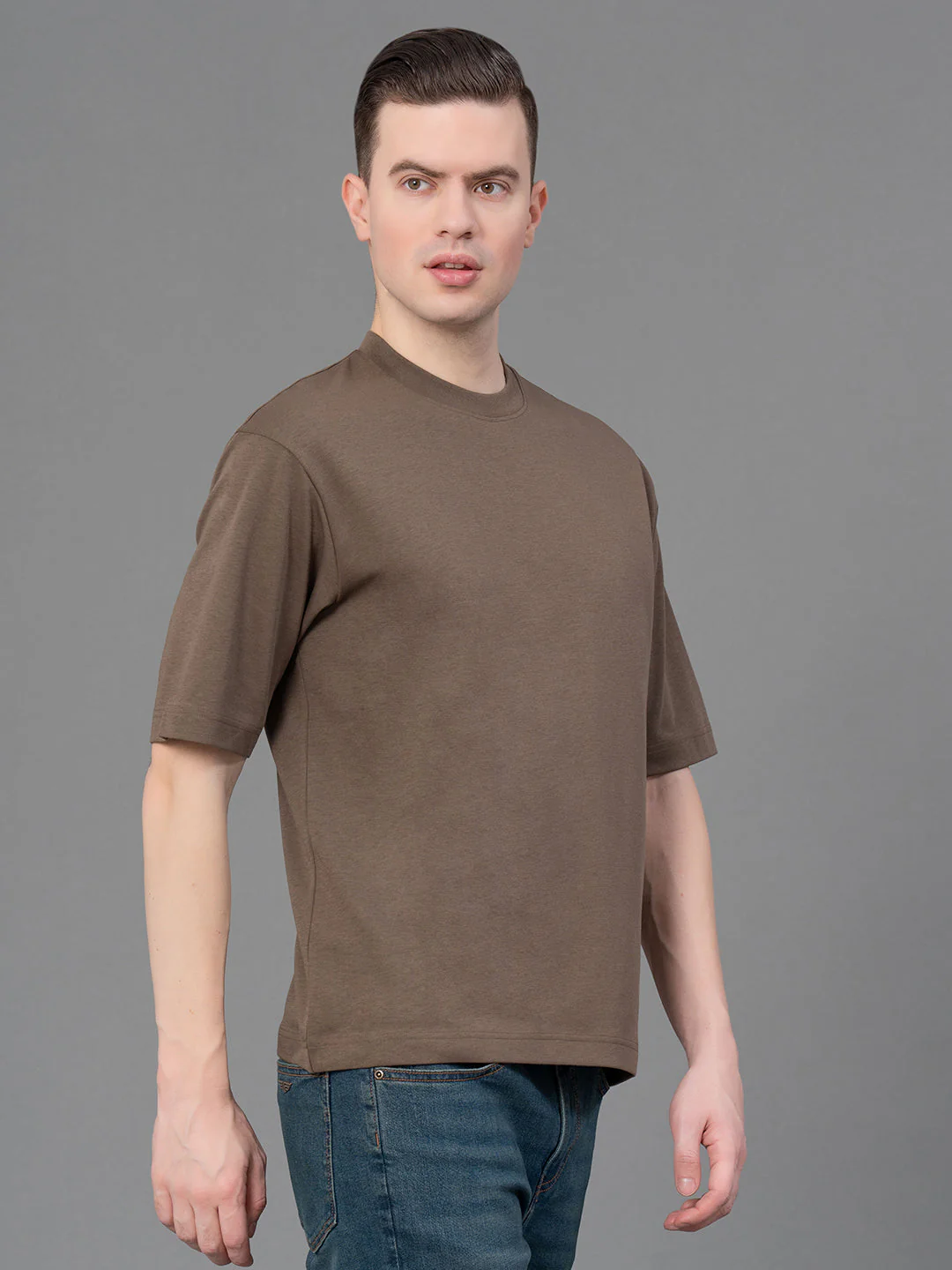 Deep Olive Oversized Round Neck T-Shirt for Men - Image 2