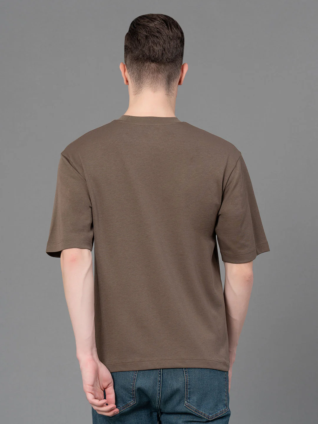 Deep Olive Oversized Round Neck T-Shirt for Men - Image 3