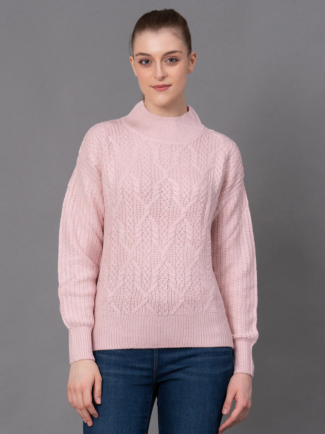 Dusky Pink Acrylic Self Design Women's Sweater