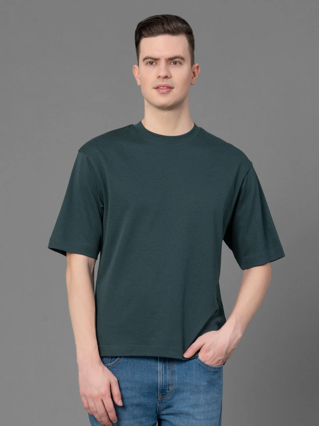 Forest Green Oversized Round Neck T-Shirt for Men