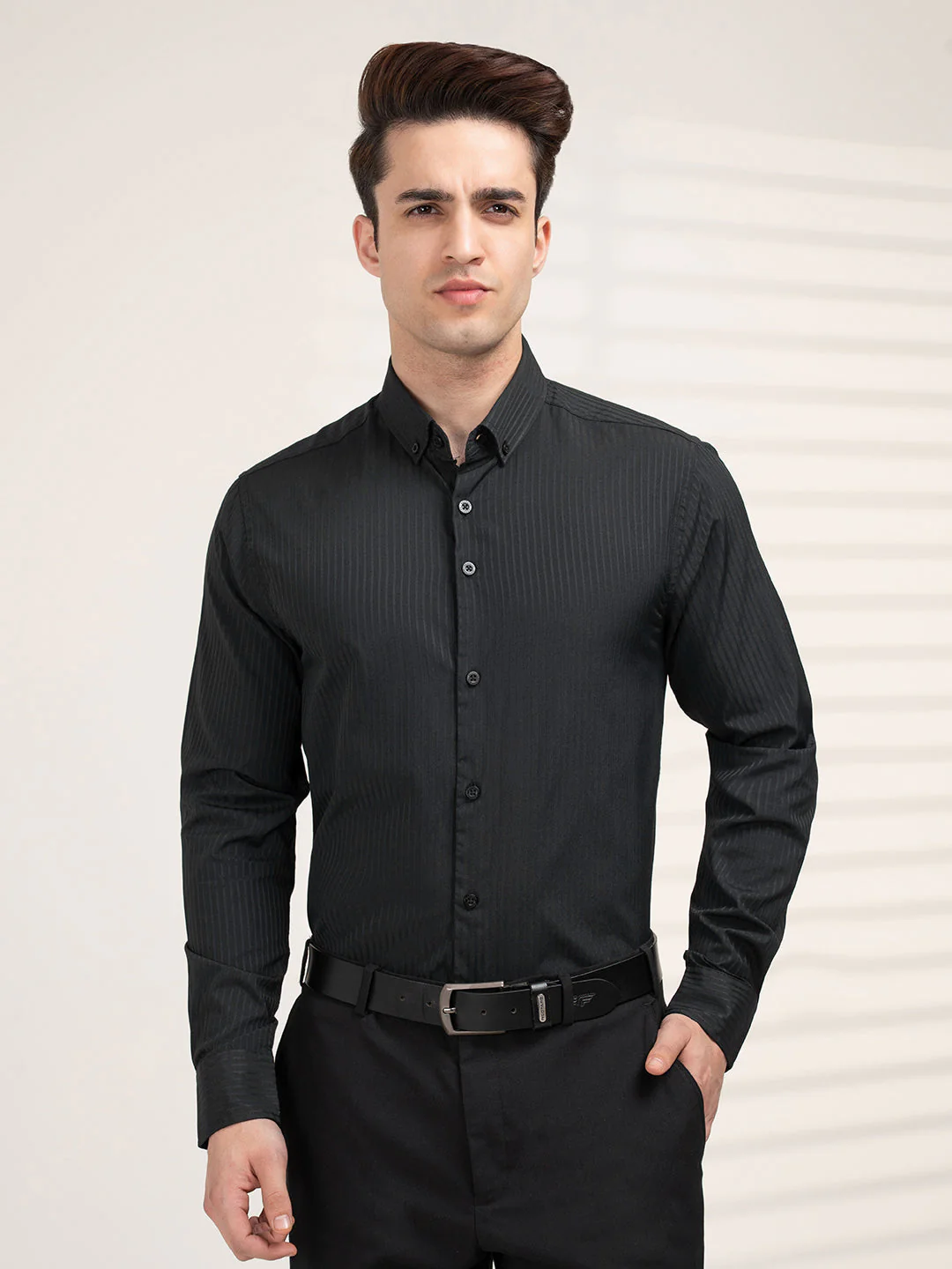 Full Sleeve Black Dobby Shirt for Men | Refined Formal Elegance - Image 6