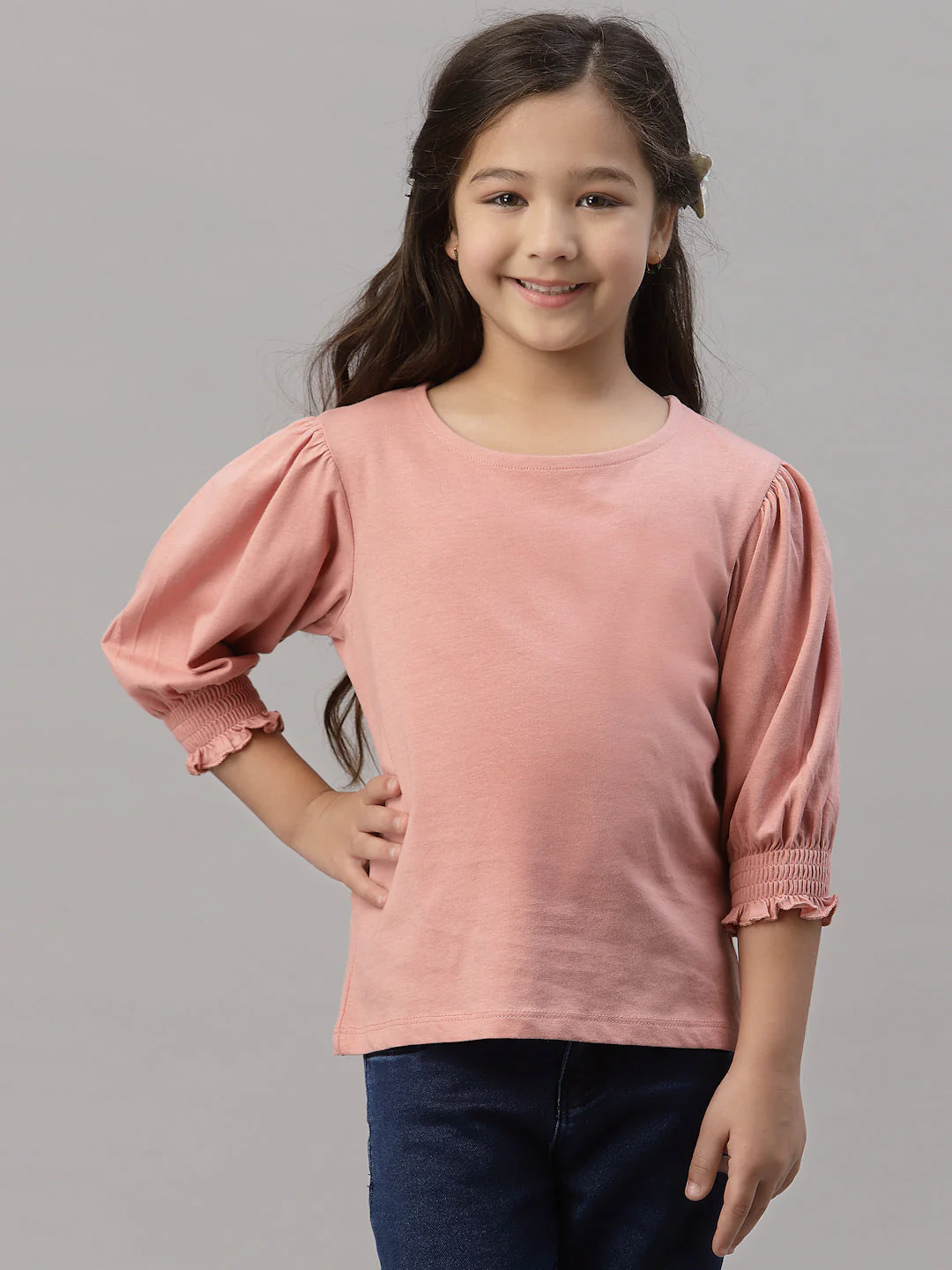 Girl's Pure Cotton Coral Haze Round Neck T-Shirt
