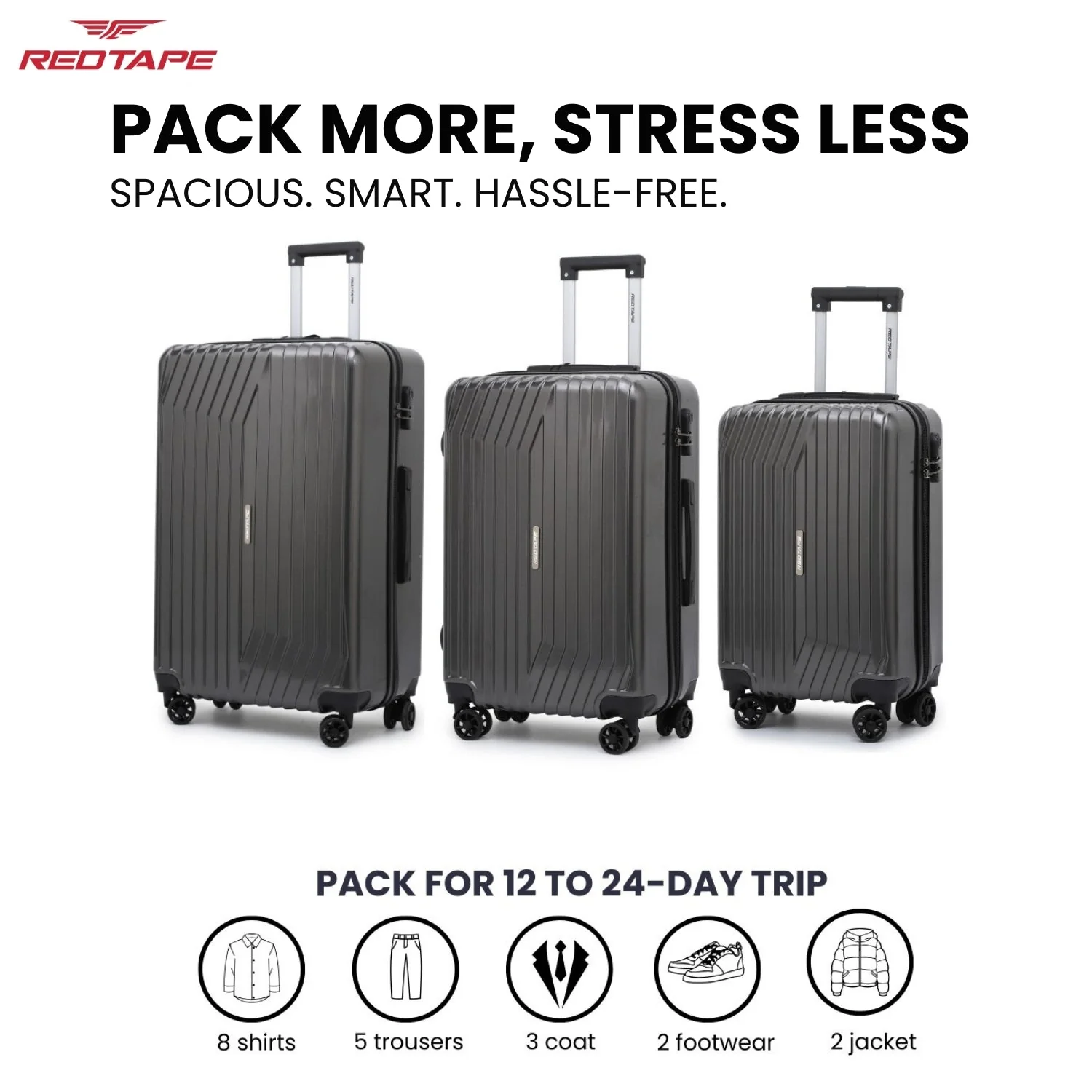 Gunmetal Black 8 Wheels Trolley Bag Set of 2 (Medium + Cabin) - Image 7
