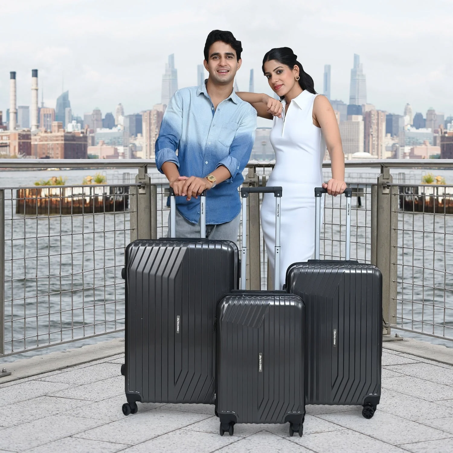 Gunmetal Black 8 Wheels Trolley Bag Set of 3 (Large + Medium + Cabin)