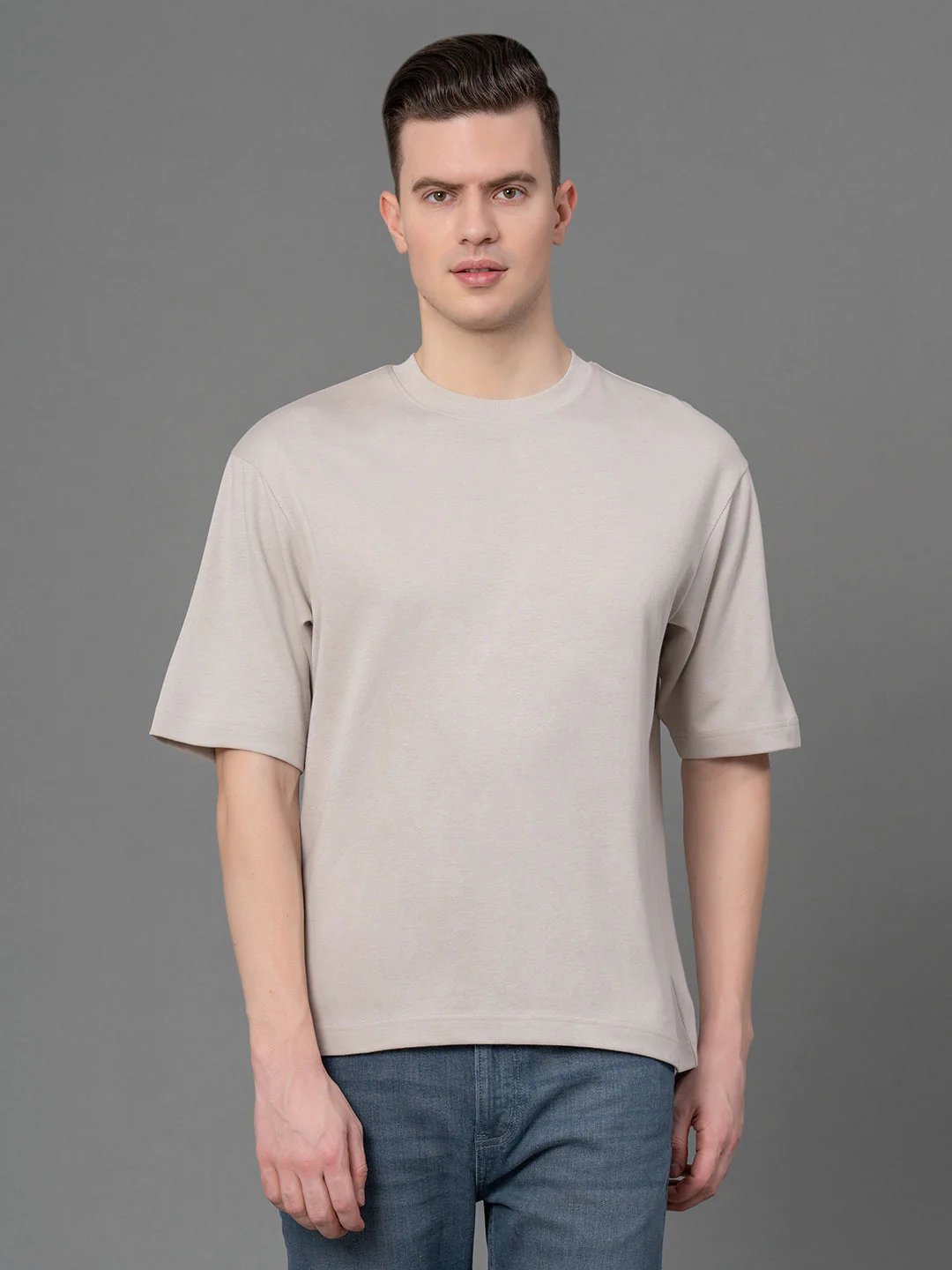 Ivory Oversized Round Neck T-Shirt for Men