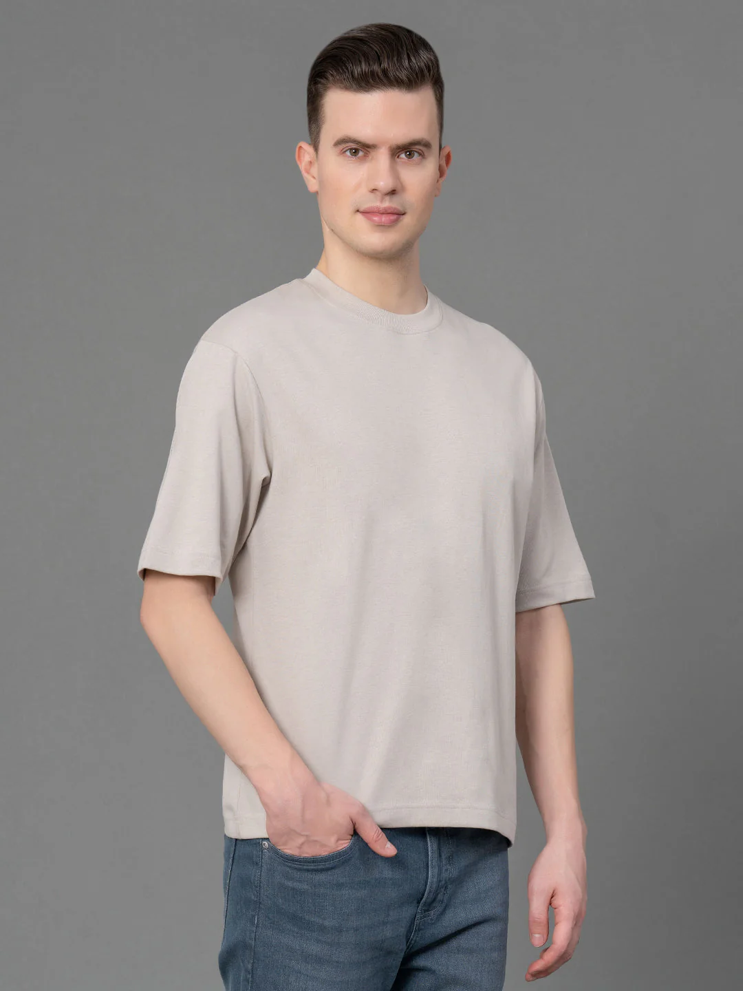 Ivory Oversized Round Neck T-Shirt for Men - Image 2