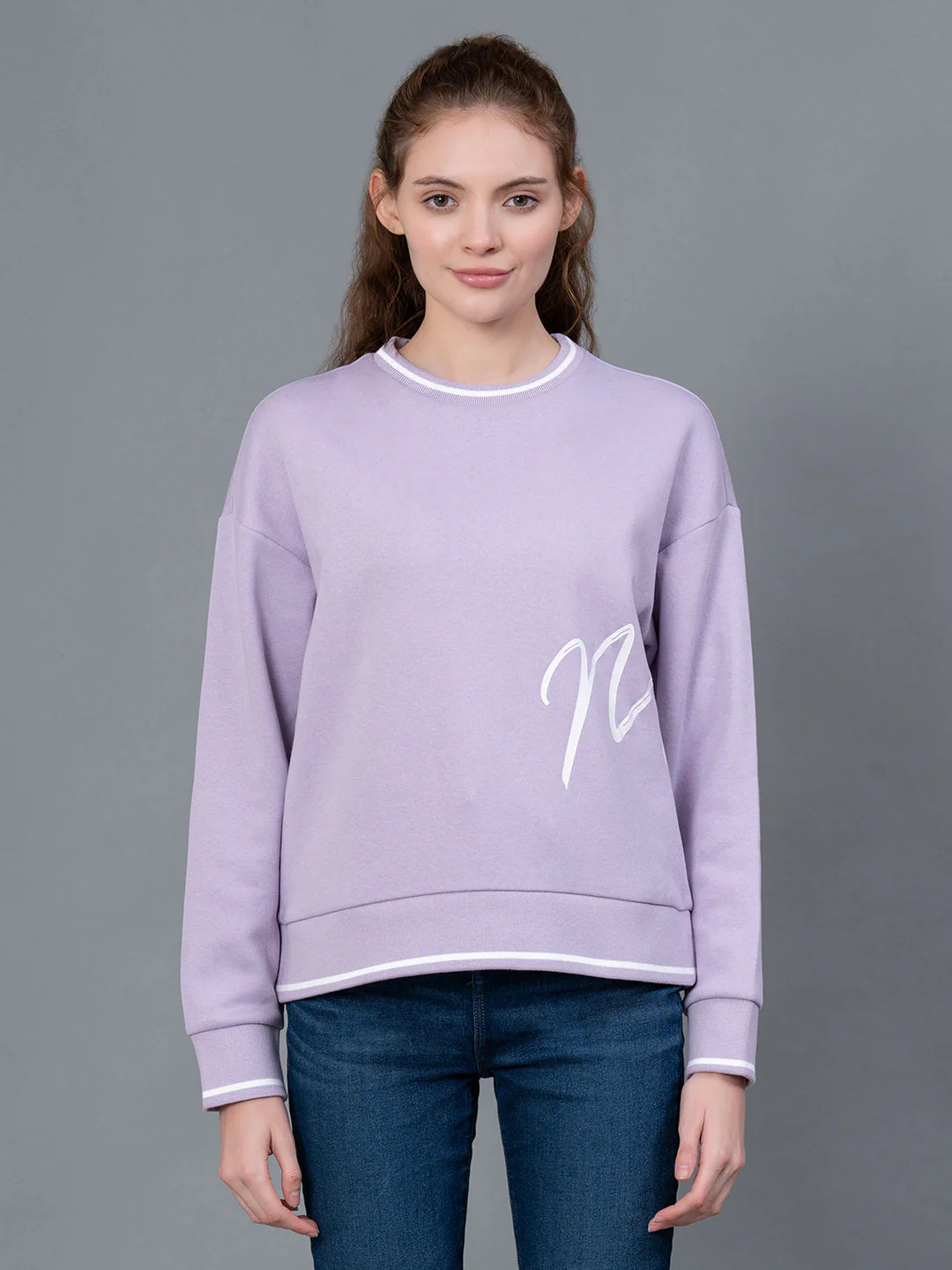 Lavender Graphic Printed Cotton Poly Fleece Women's Sweatshirt