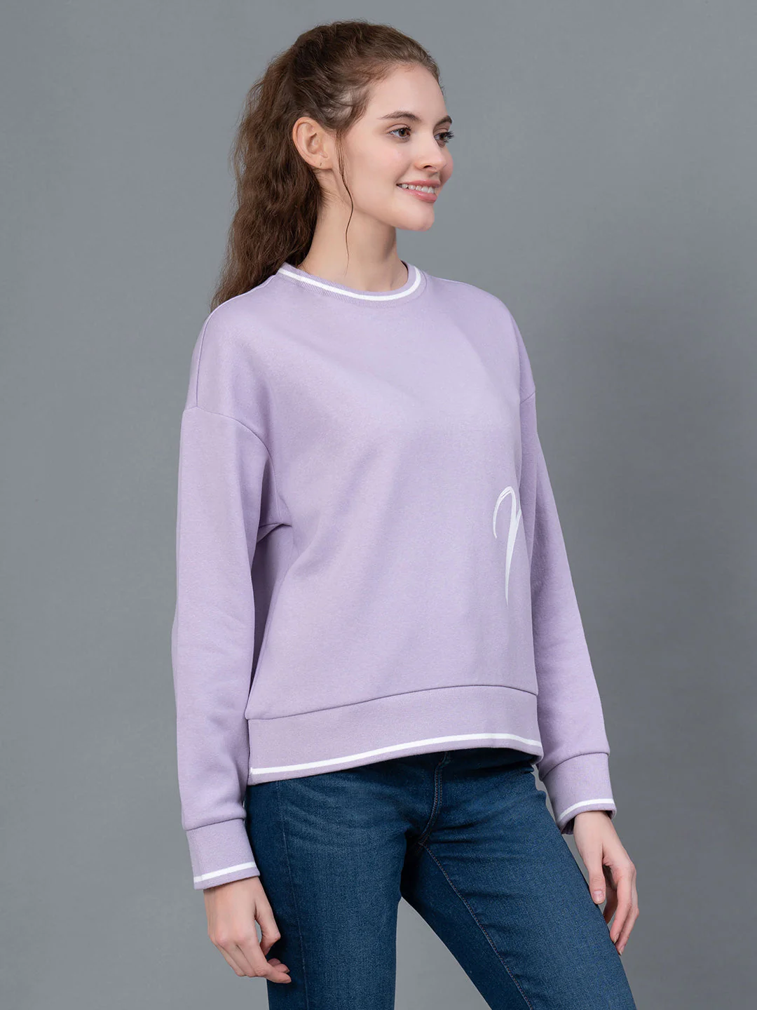 Lavender Graphic Printed Cotton Poly Fleece Women's Sweatshirt - Image 6