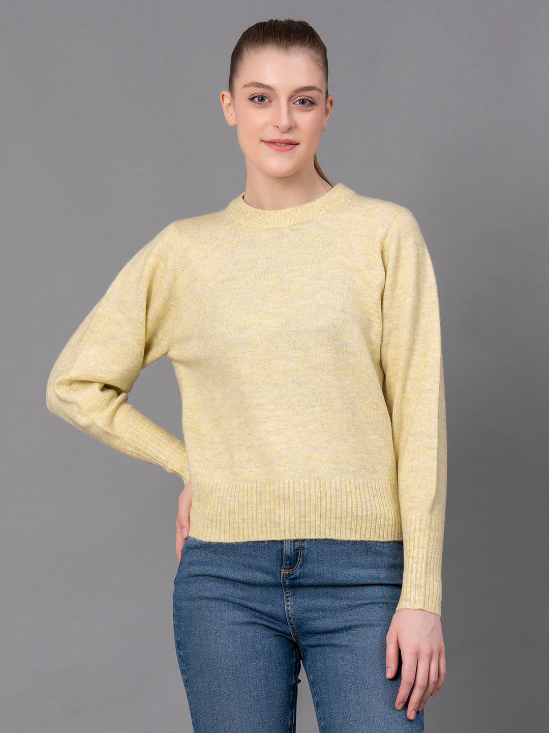 Lime Poly Acrylic Spandex Melange Women's Sweater