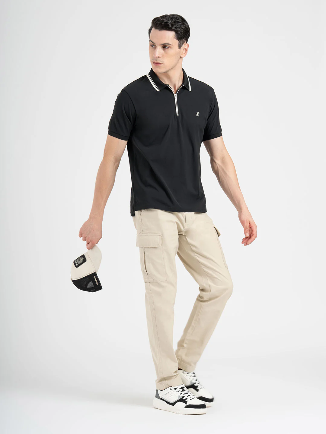 Men Black Polo Neck High Stretch Polyester Solid Athleisure T-Shirt - Image 5