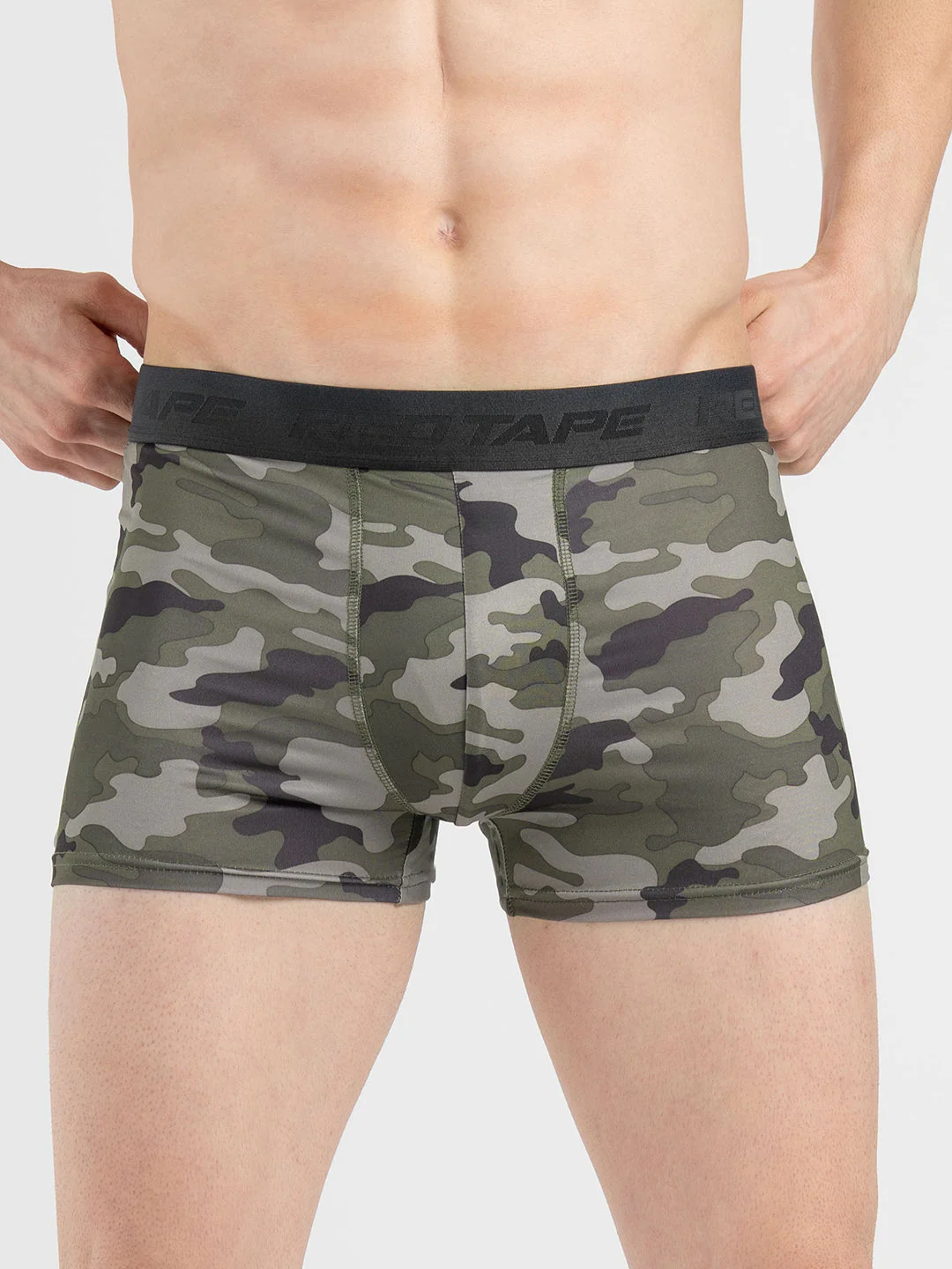 Men's Black Camo Printed Elasticated Polyester Stretched Woven Trunk