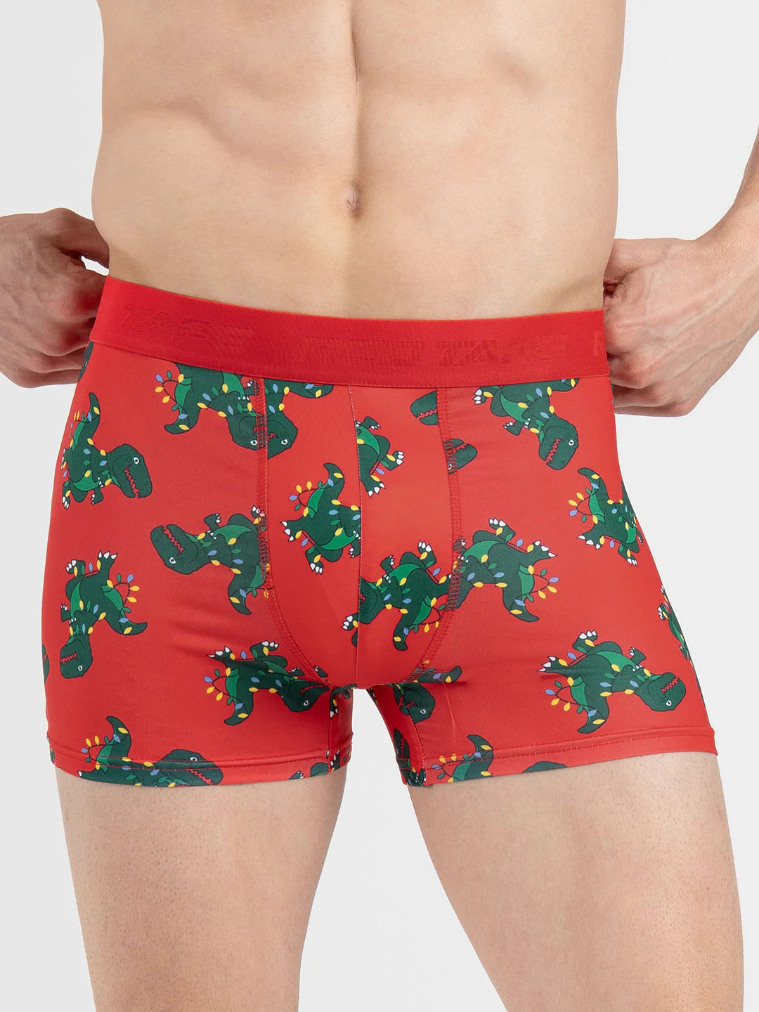 Men's Red Printed Elasticated Polyester Stretched Woven Trunk