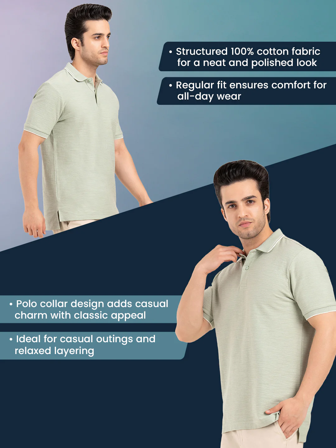 Men’s Structured Cotton Polo T-Shirt - Image 2