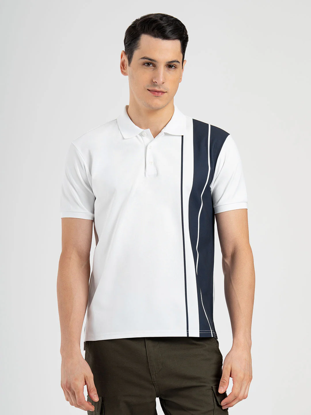 Men's White Stripe Sports Polo T-Shirt
