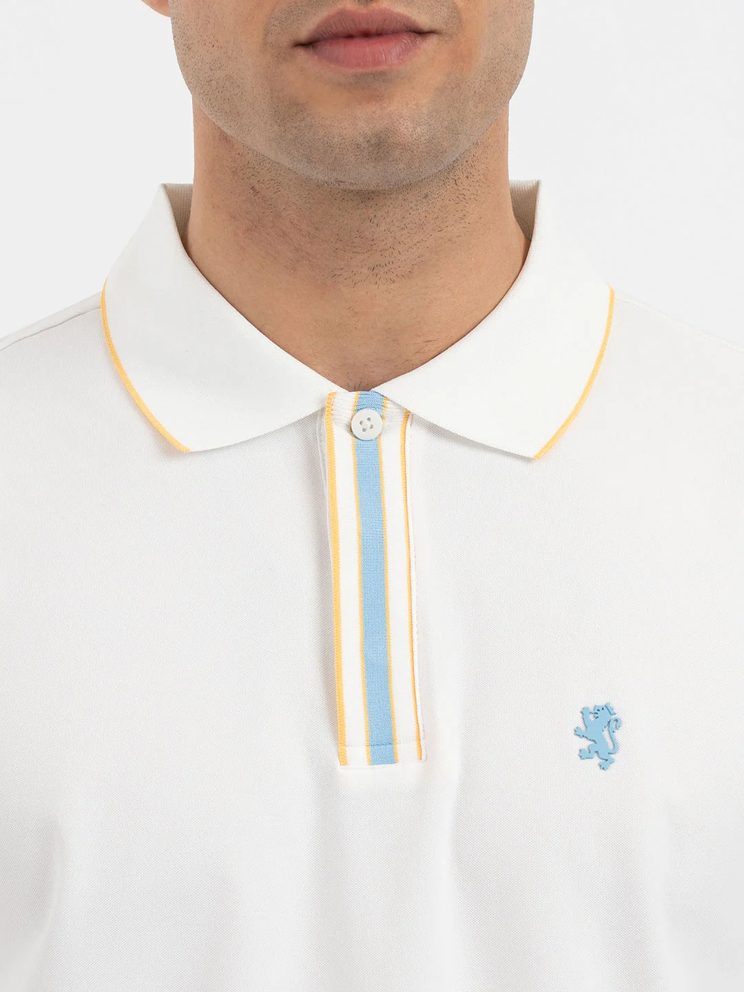 Men White Polo Neck High Stretch Polyester Jacquard Athleisure T-Shirt - Image 5