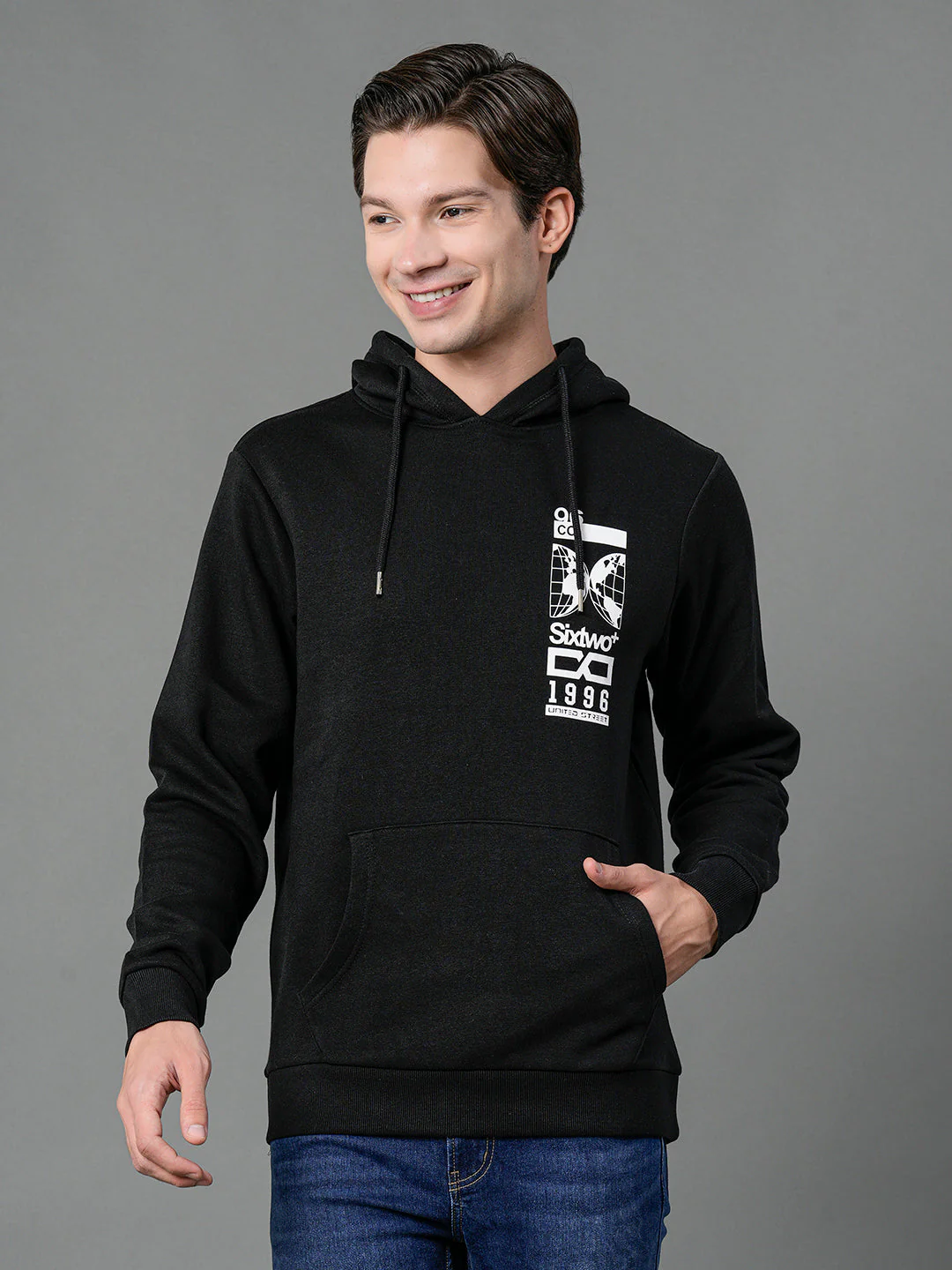 Men's Black Graphic Print Hoodie