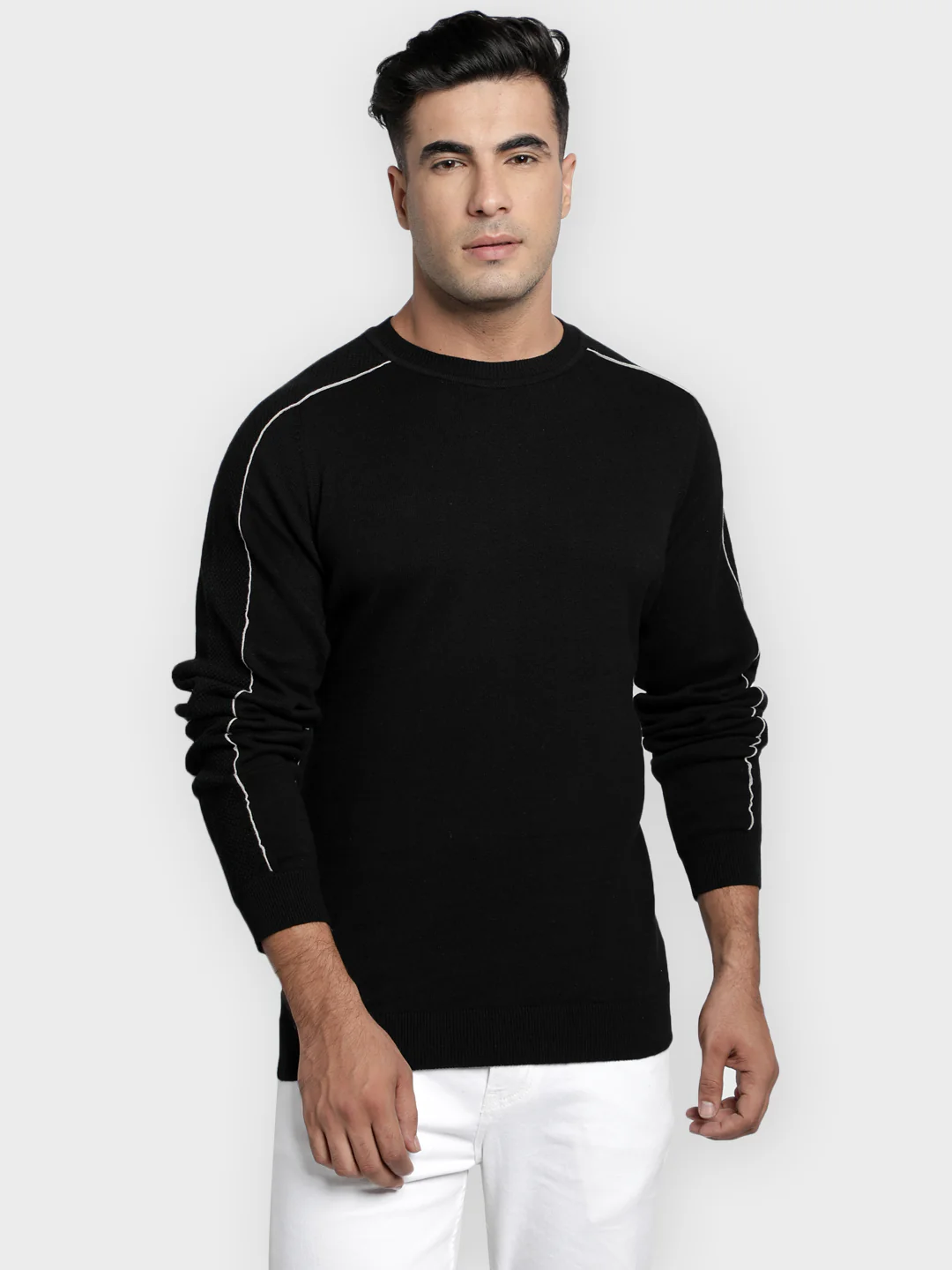 Men's Black Solid Pure Cotton Sweater
