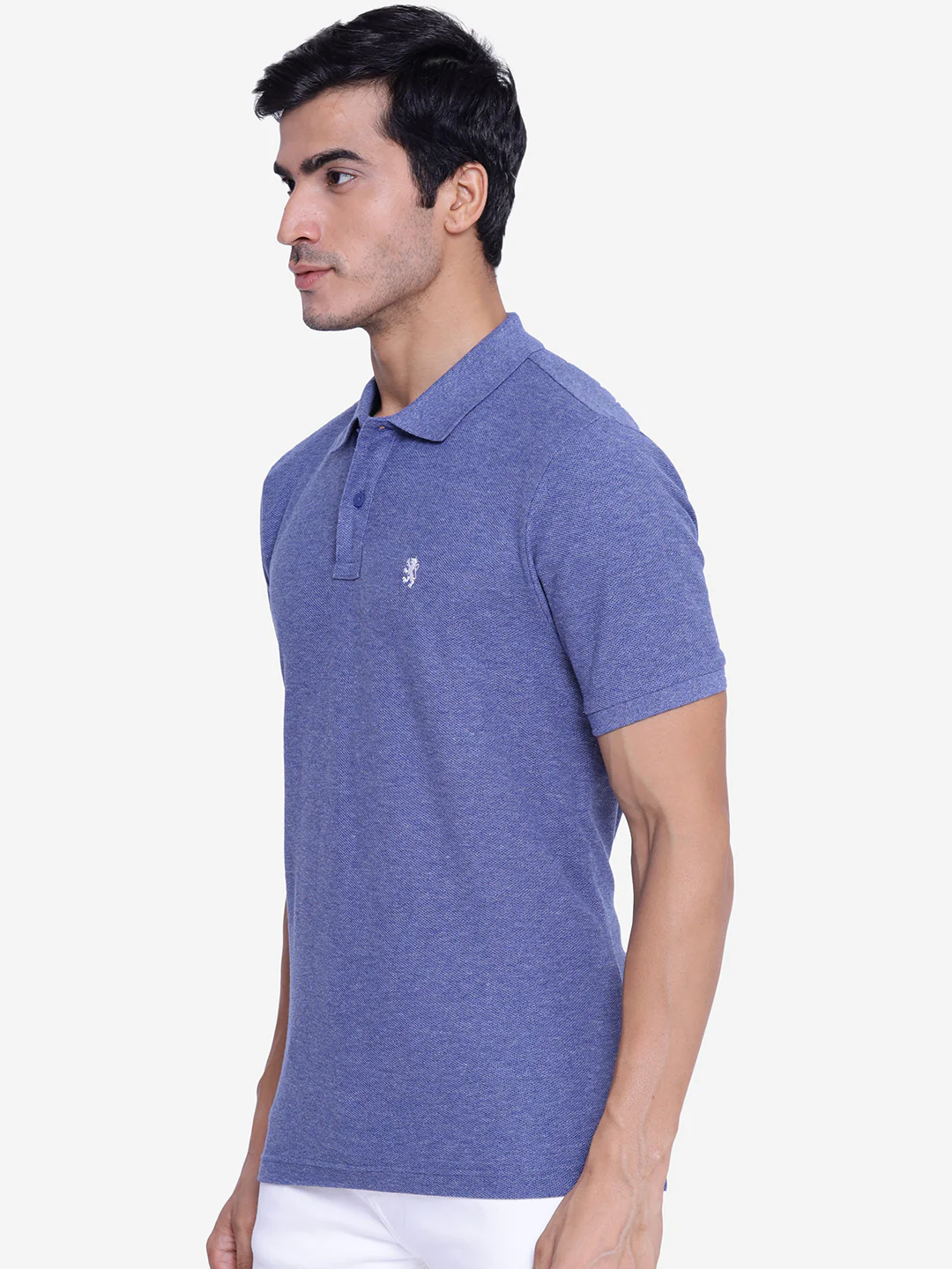 Men's Blue Melange Collared T-Shirt - Image 3