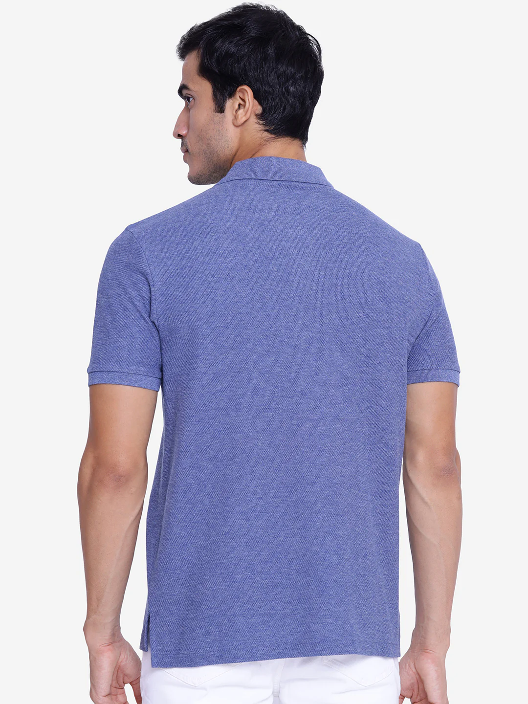 Men's Blue Melange Collared T-Shirt - Image 4