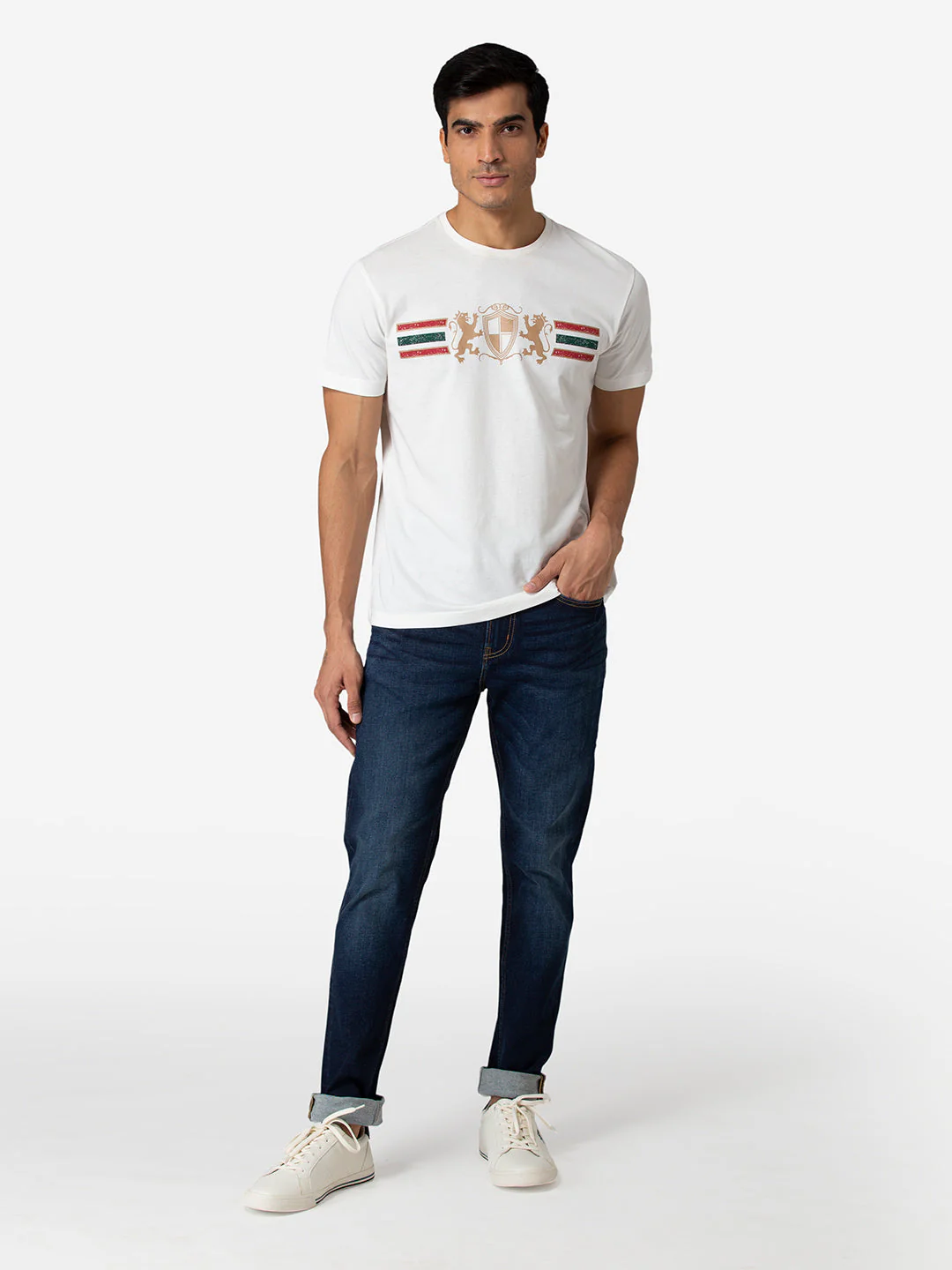 Men's Dark Blue Cotton Elastane Skinny Fit Jeans - Image 5