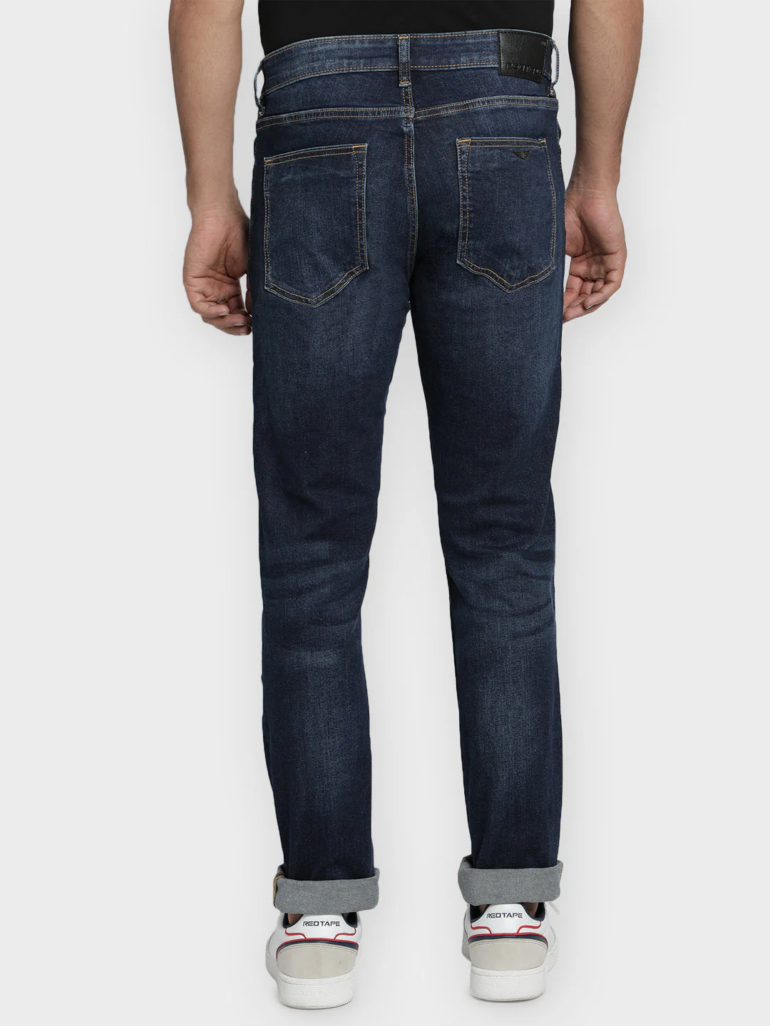 Men's Dark Blue Cotton Elastane Skinny Fit Jeans - Image 4