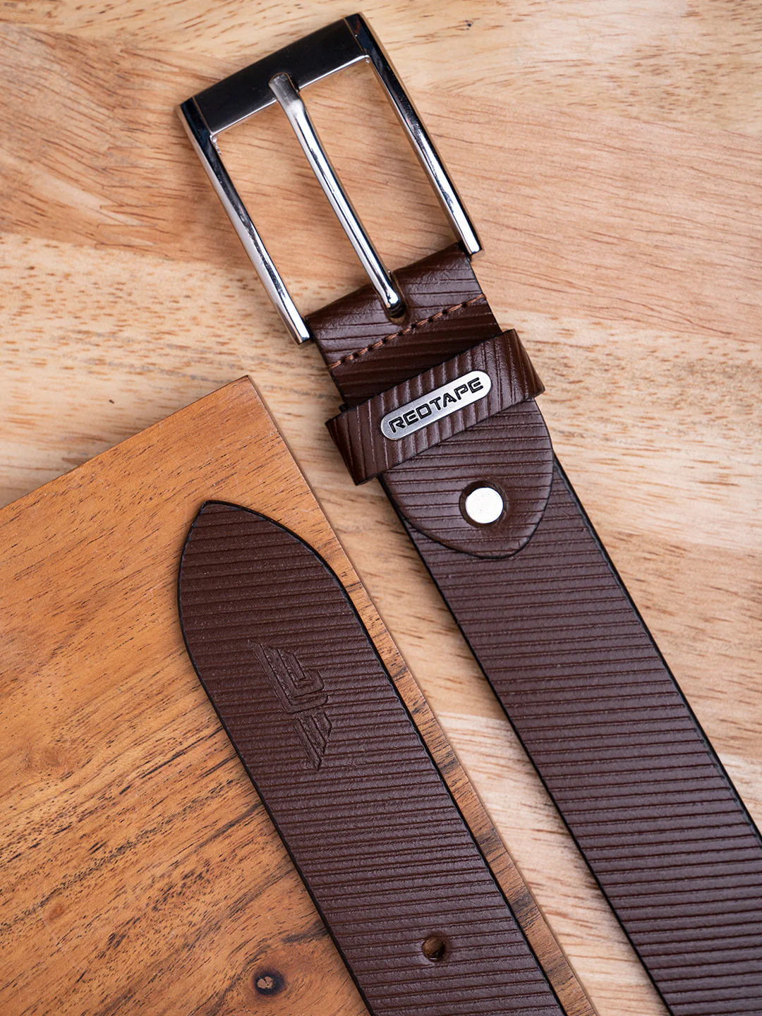 Mens Genuine Textured Brown Leather Belt